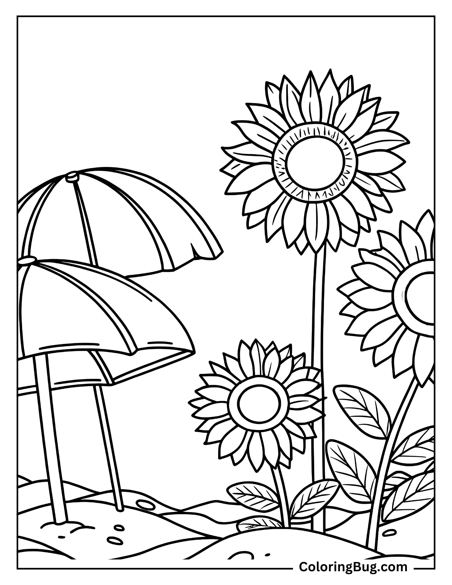 Sunflower on Beach Coloring Sheet