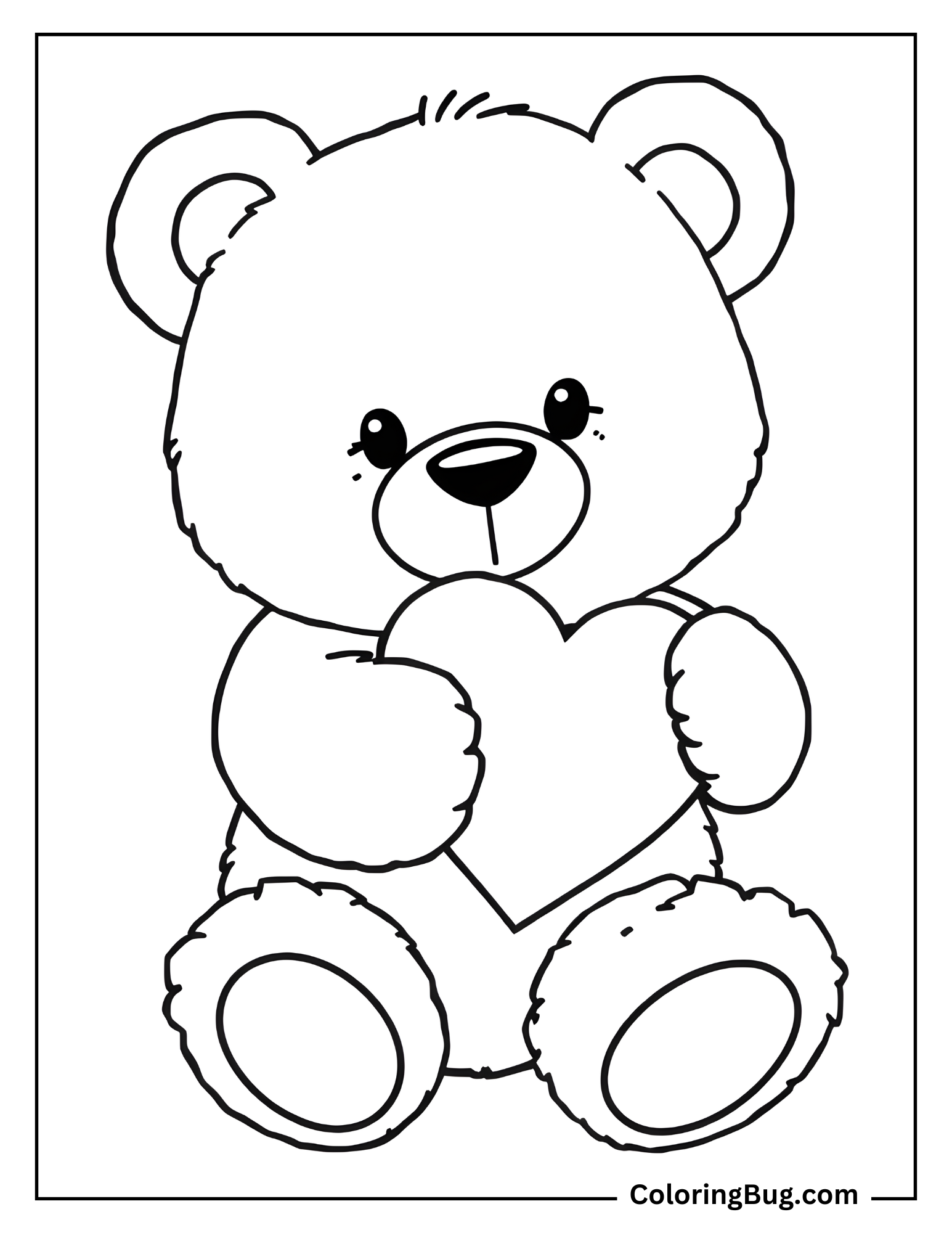 Teddy Bear Holding a Heart coloring Sheet