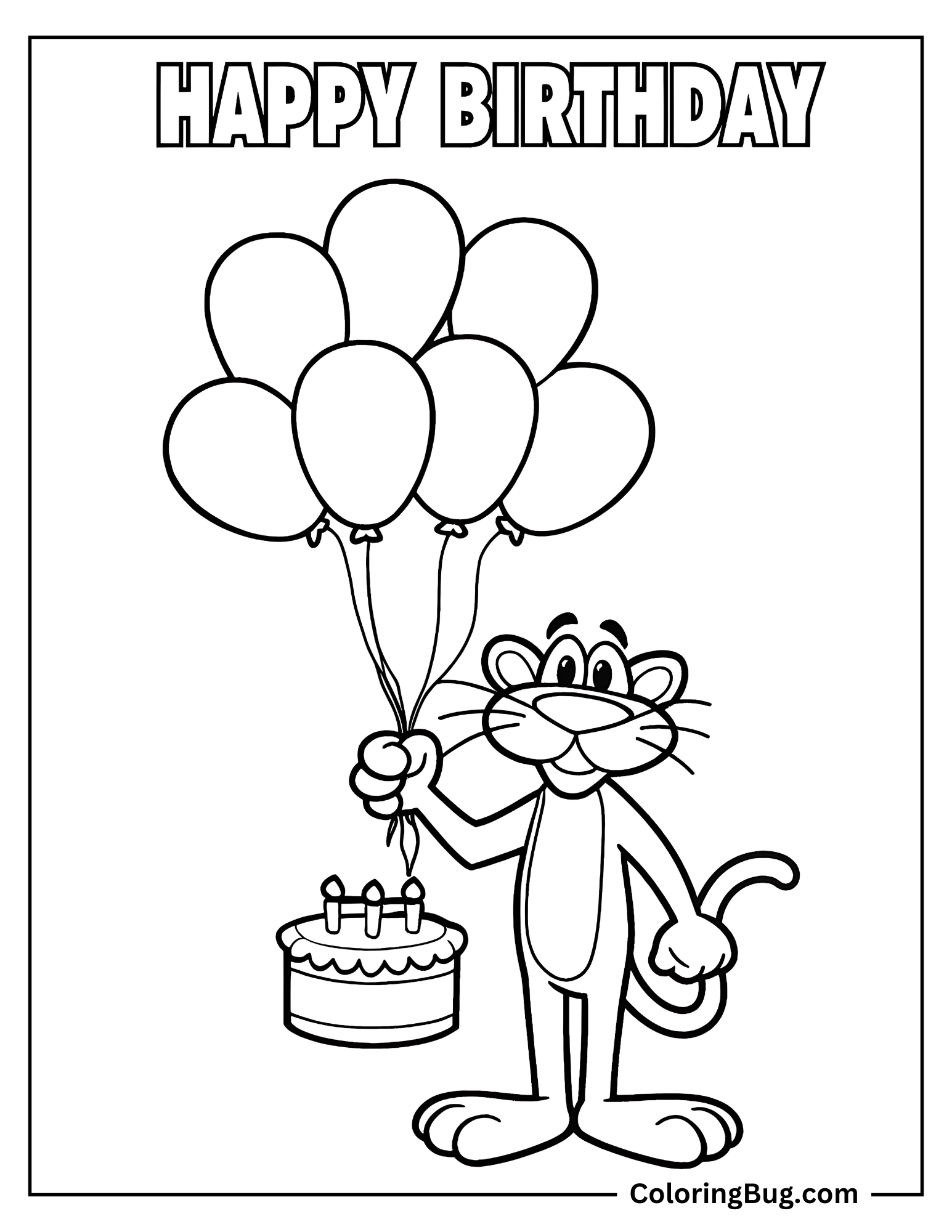 The Pink Panther With Happy Birthday Coloring Sheet