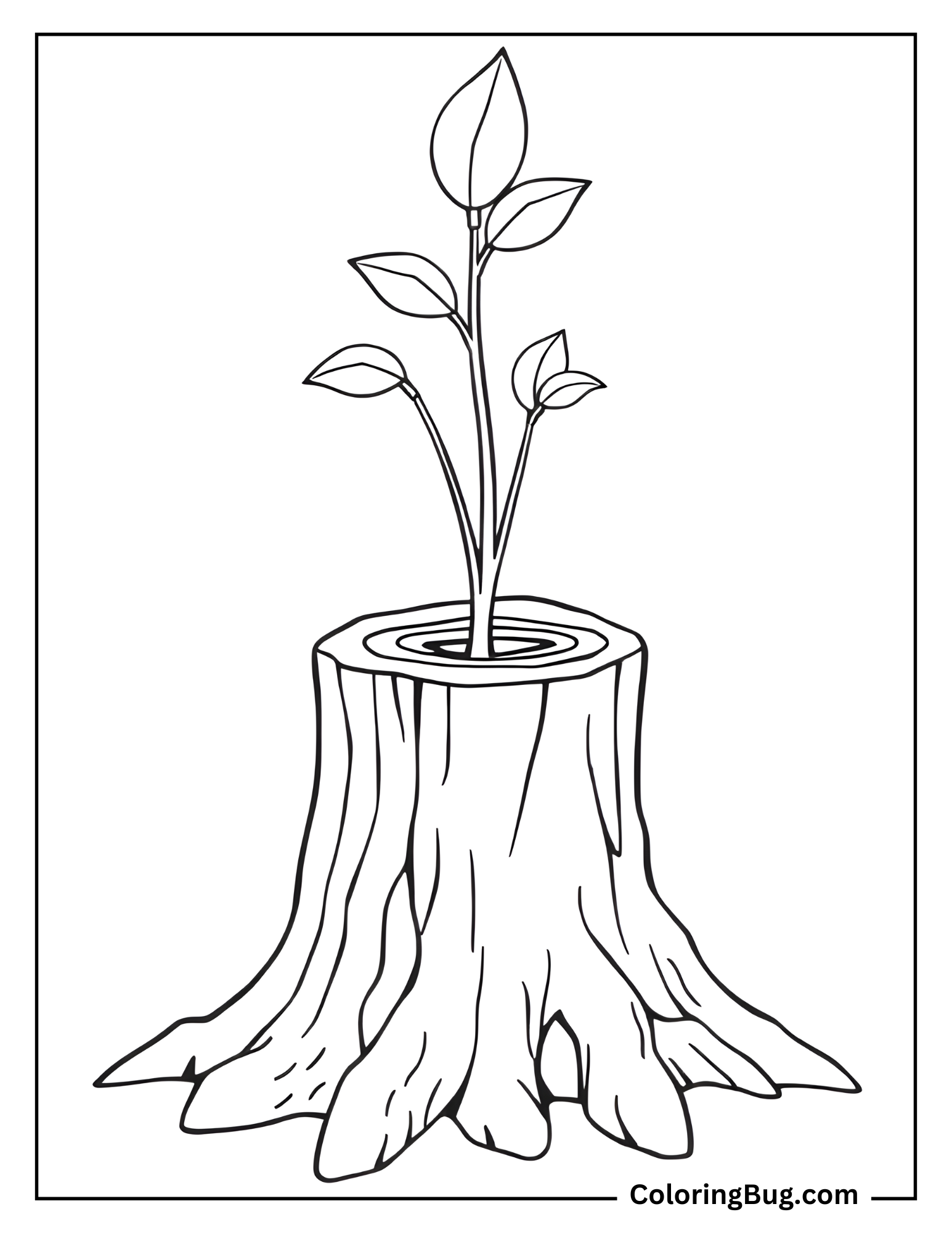 Tree Stump With New Leaves Sprouting From the Top Coloring Sheet