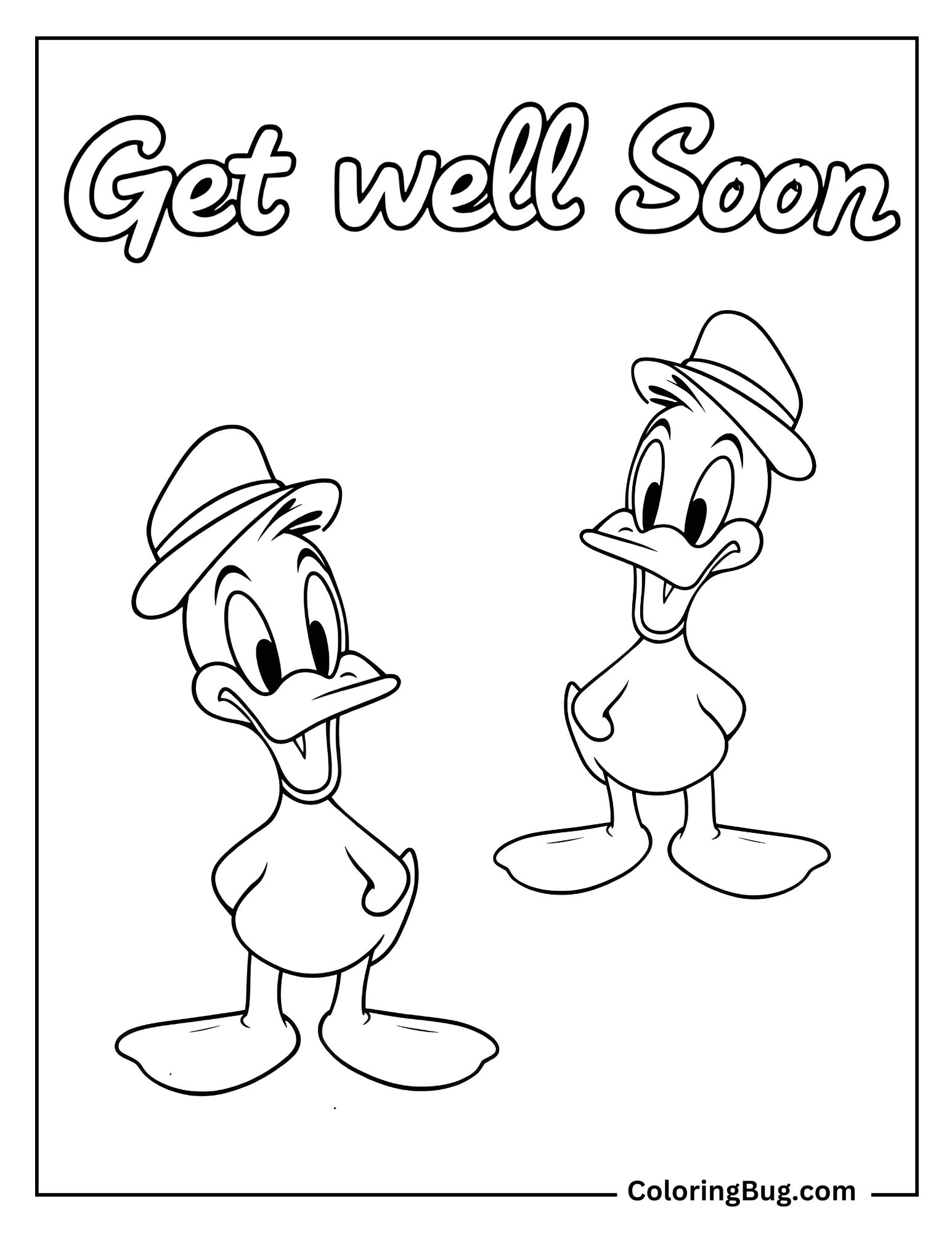 Two Duffy Ducks With Get Well Soon Text Coloring Sheet