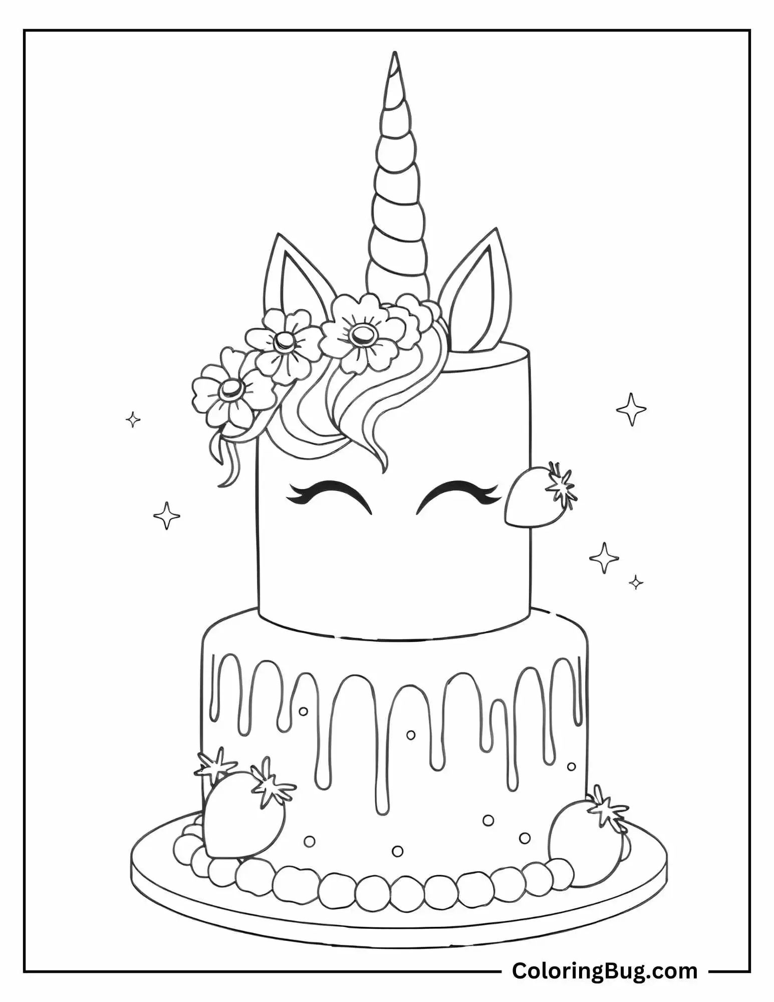 Unicorn Cake Coloring Sheet
