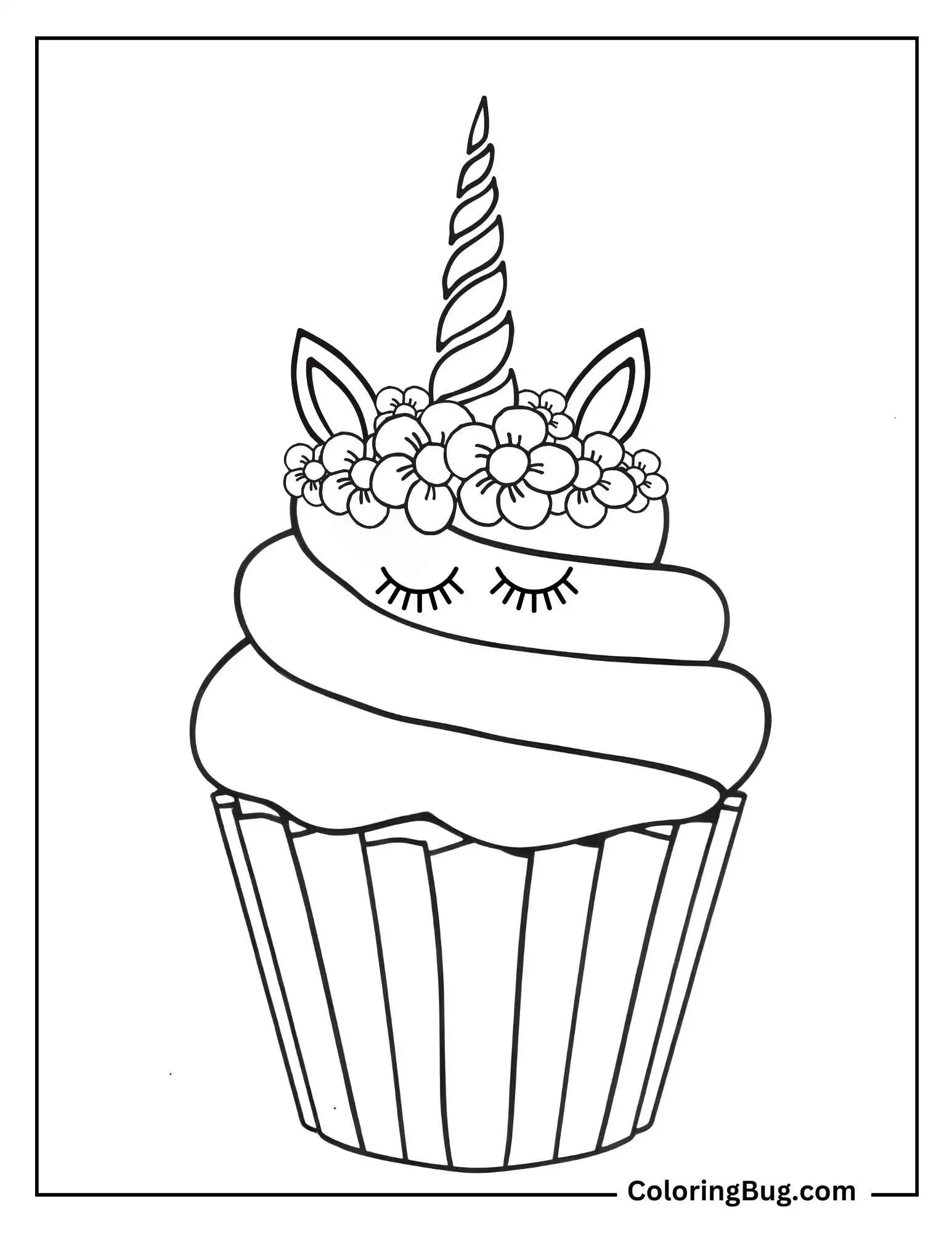 Unicorn Themed Cupcake Coloring Sheet