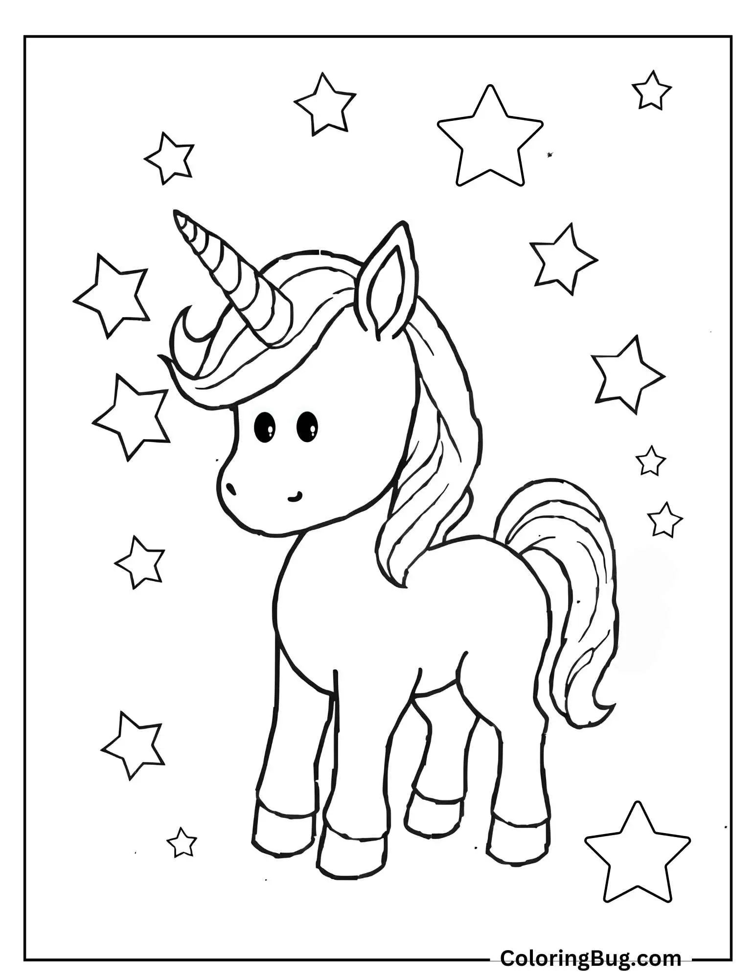 Unicorn With Stars Coloring Sheet