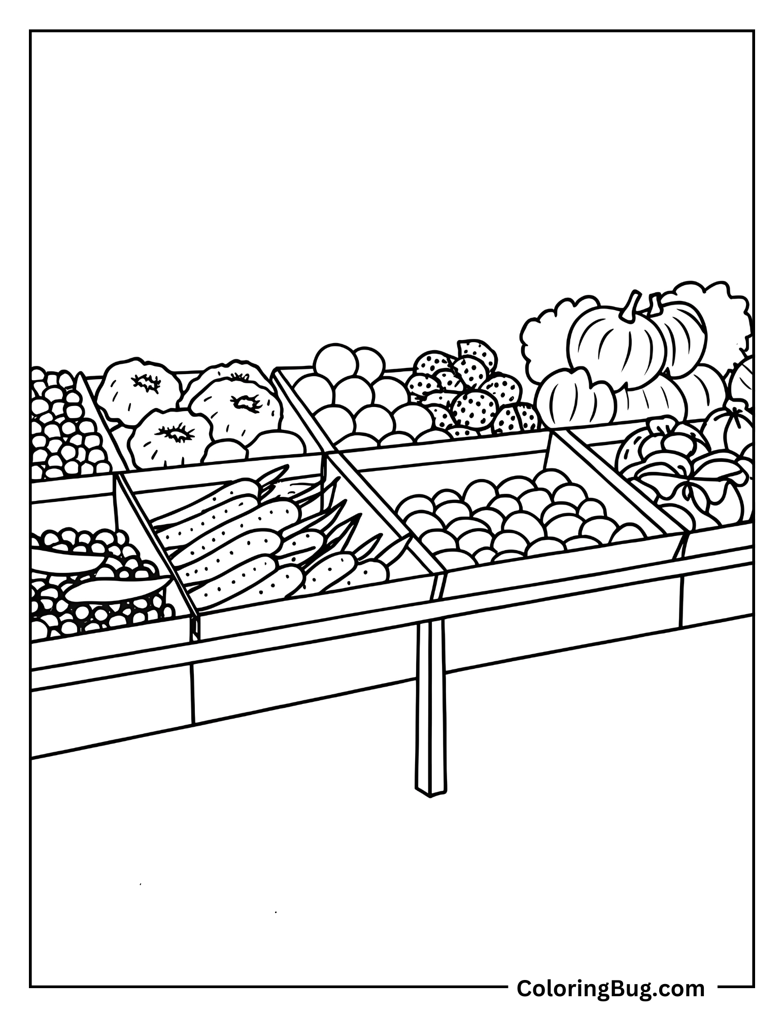 Vegetable Display At Farmers Market Coloring Sheet