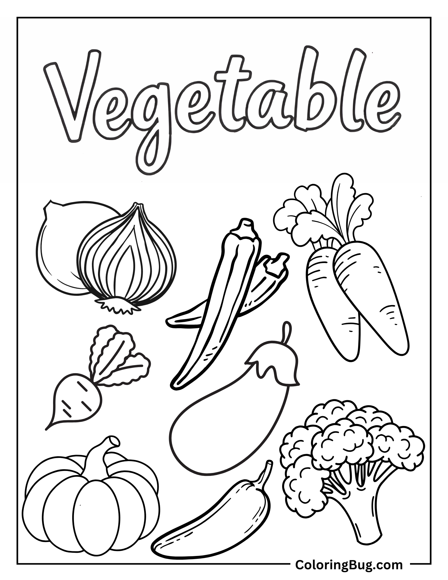 Vegetables With Text Coloring Sheet