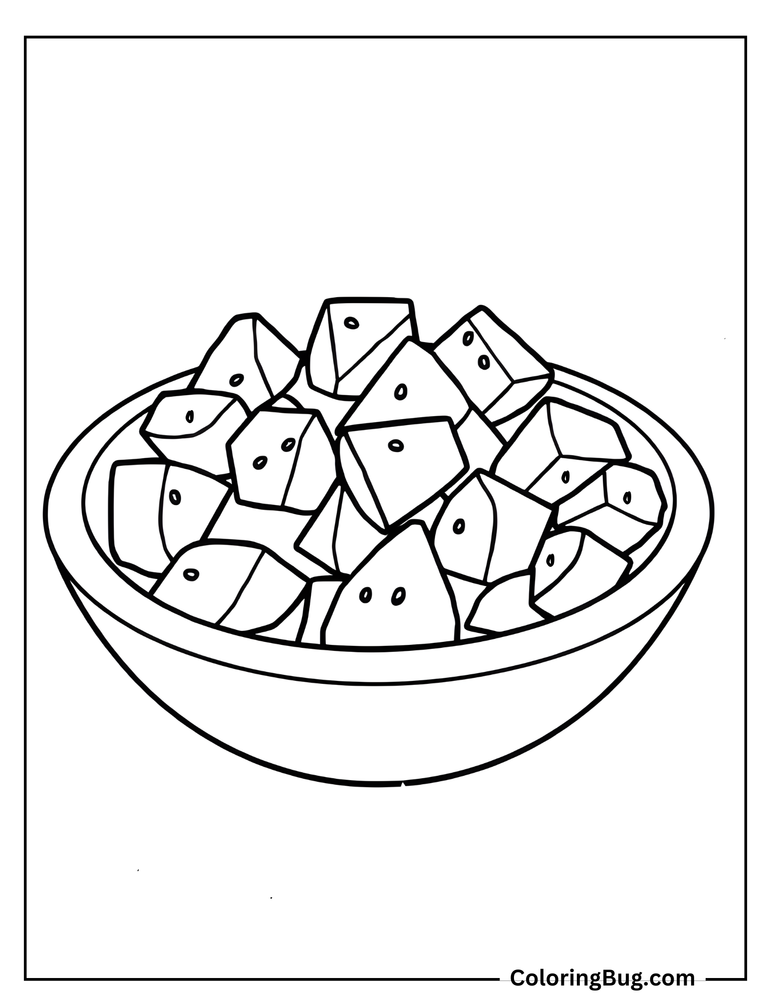 Watermelon Cut Into Small Chunks In Bowl Coloring Sheet