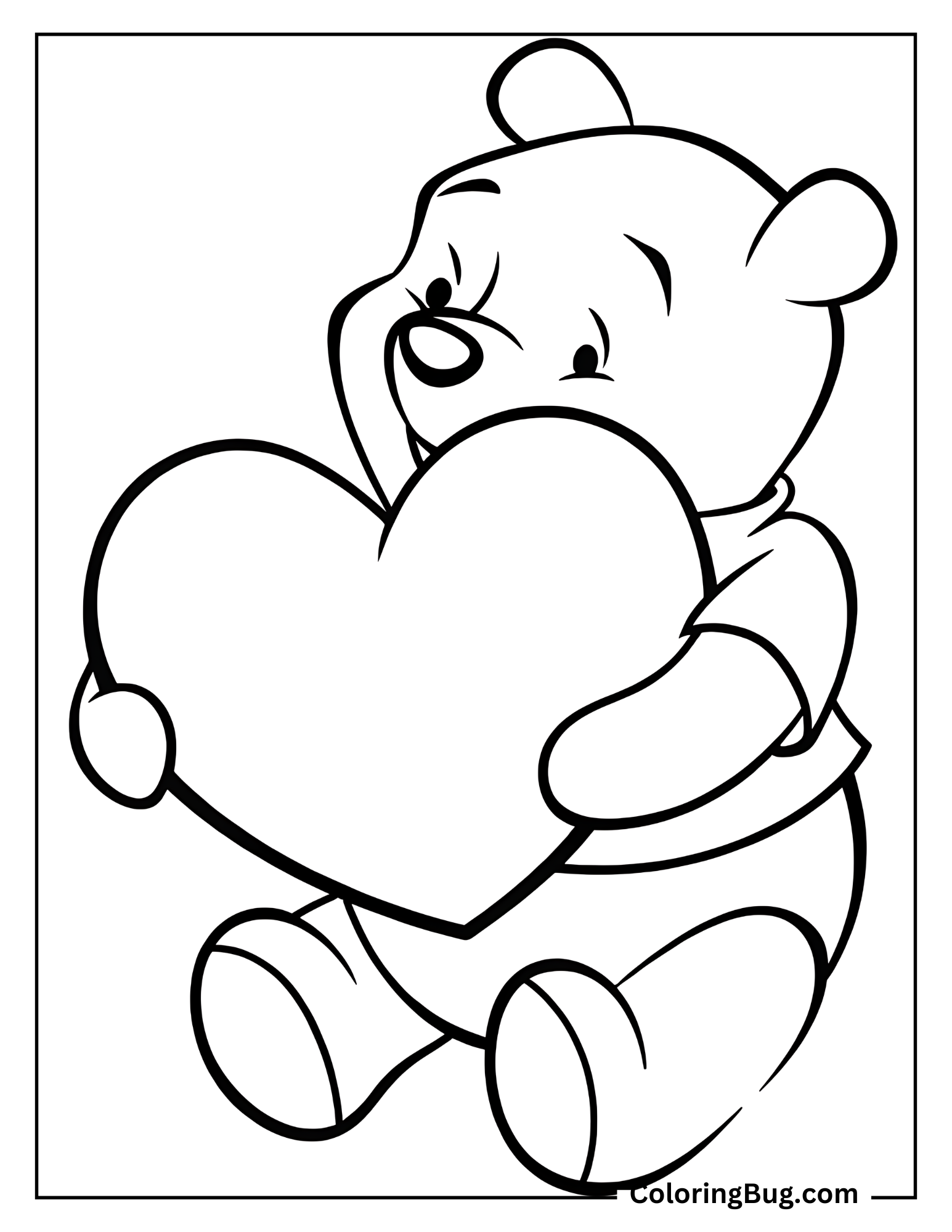 Winnie The Pooh Holding Heart Coloring sheet