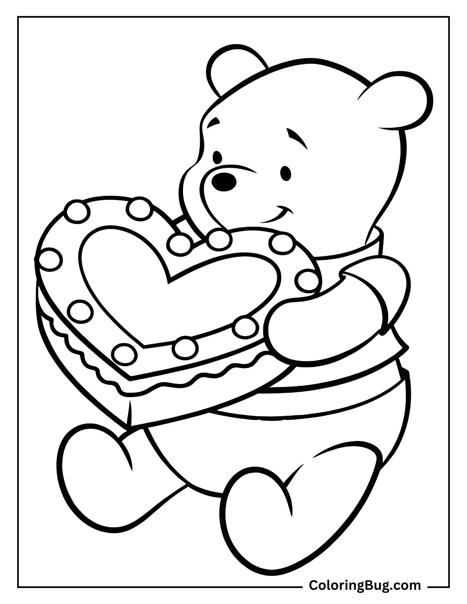 Winnie The Pooh Holding Valentine's Day Cake Coloring sheet