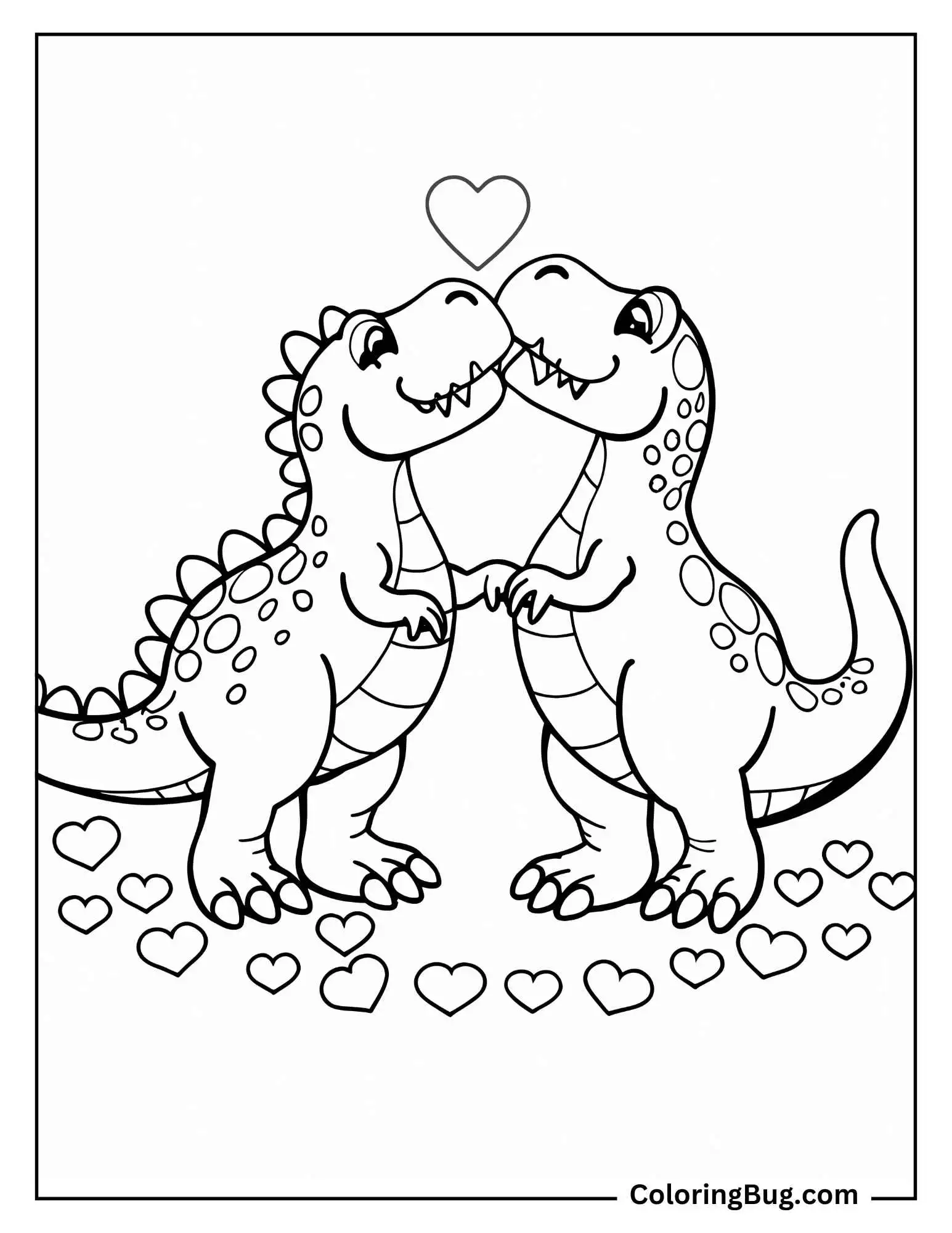 2 Dinosaurs in Love Coloring Sheet