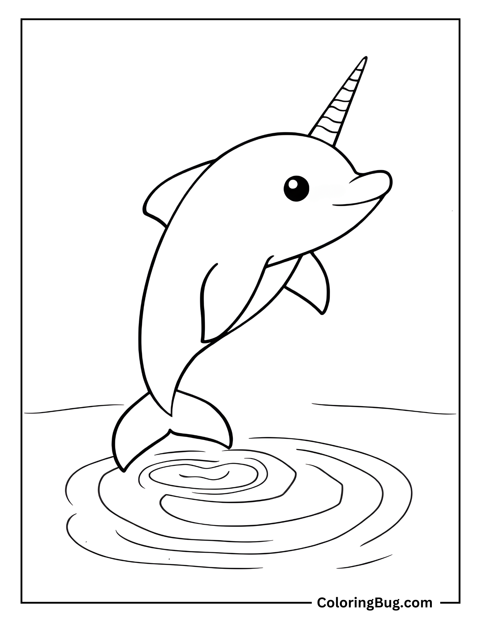 Baby Unicorn Dolphin Jumping Out Of Water Coloring Sheet