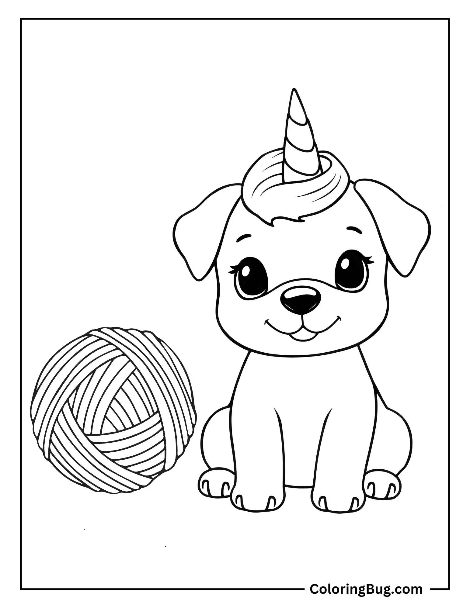 Baby Unicorn Puppy Playing With Ball Coloring Sheet