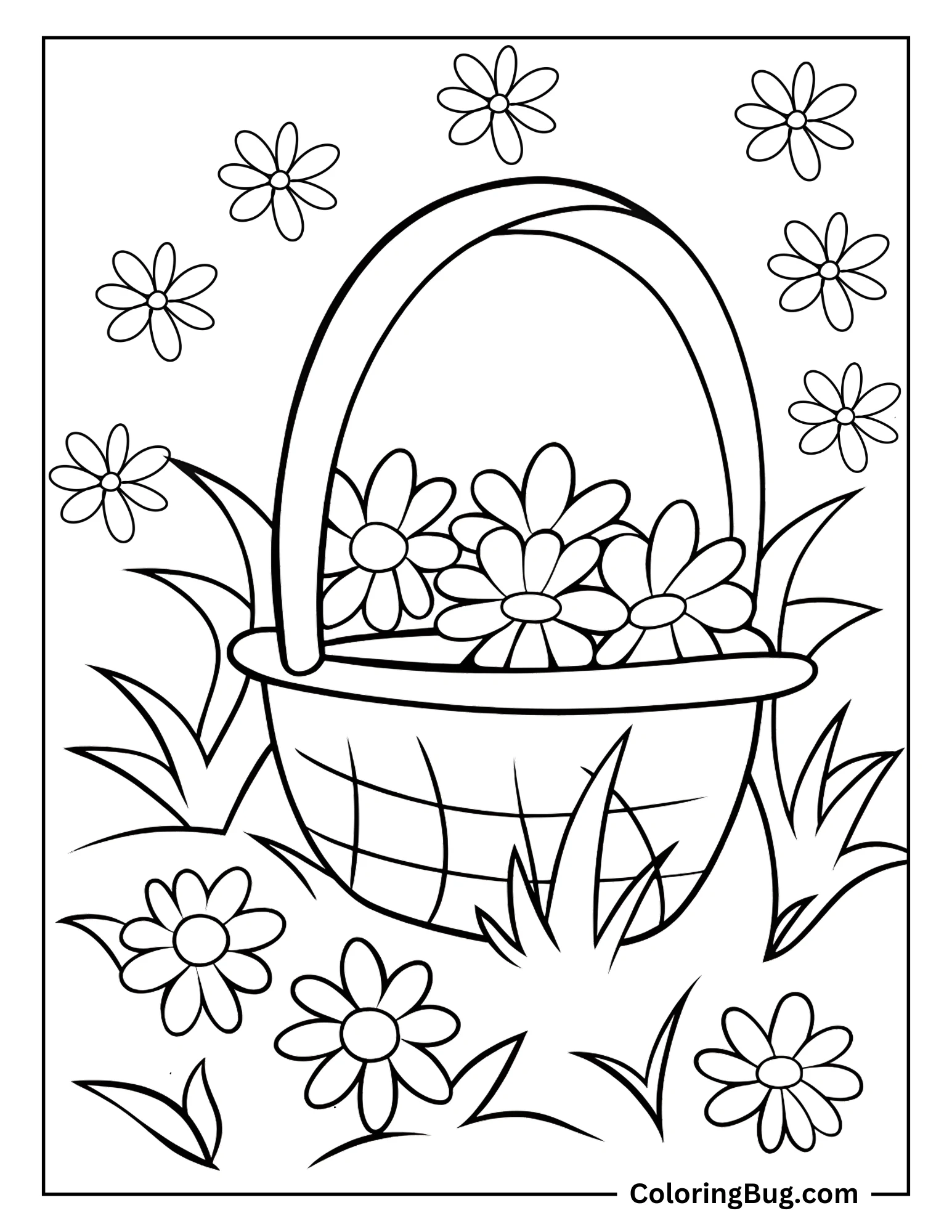 Basket of Flower in Spring Coloring Sheet