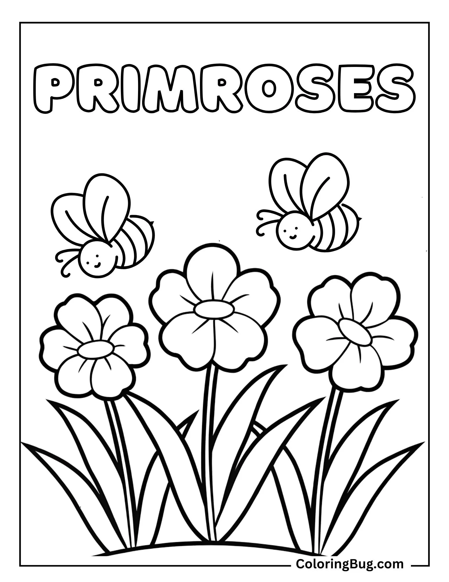Bee Buzzing on Primroses Coloring sheet