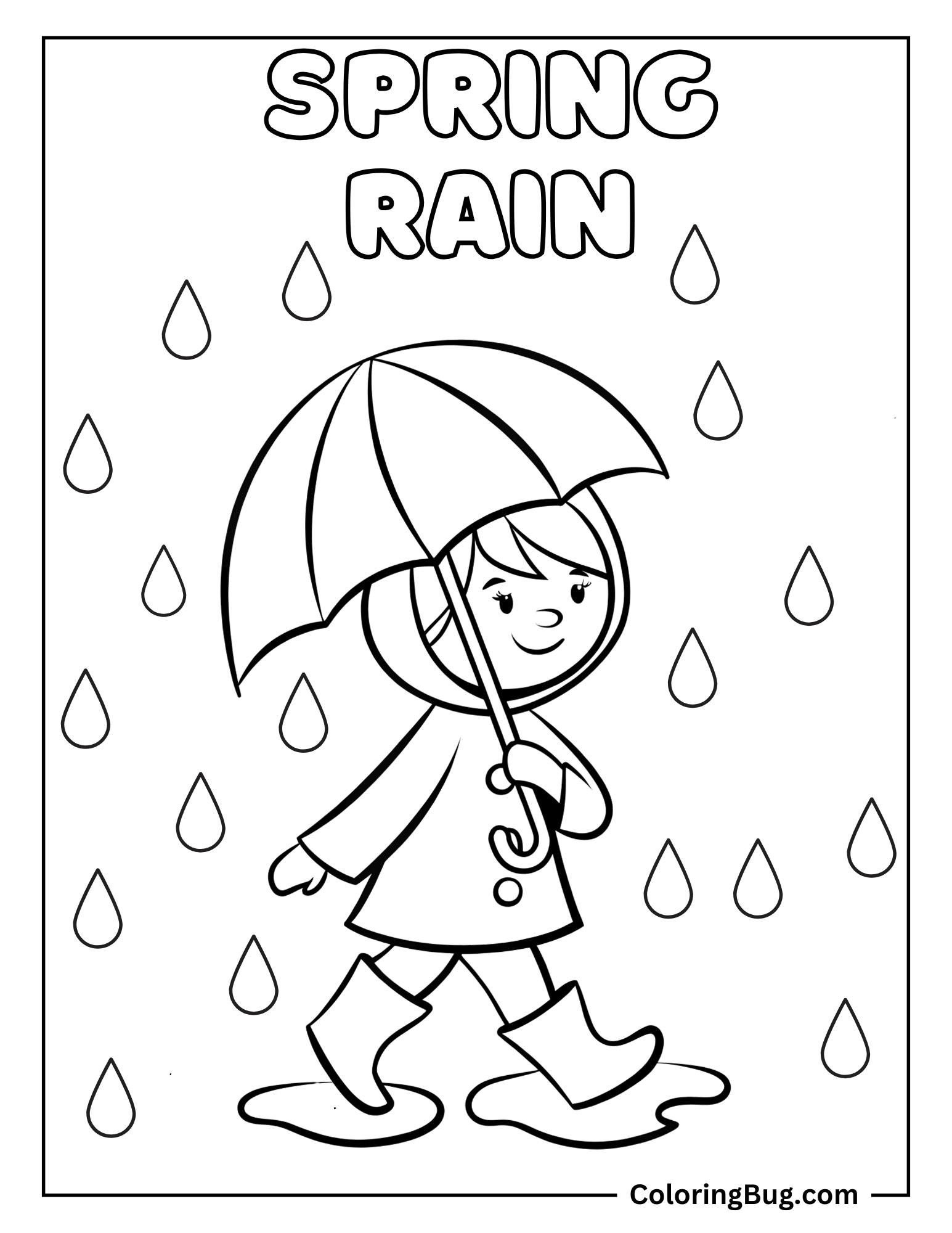 Boy Holding Umbrella During Spring Rain Coloring sheet
