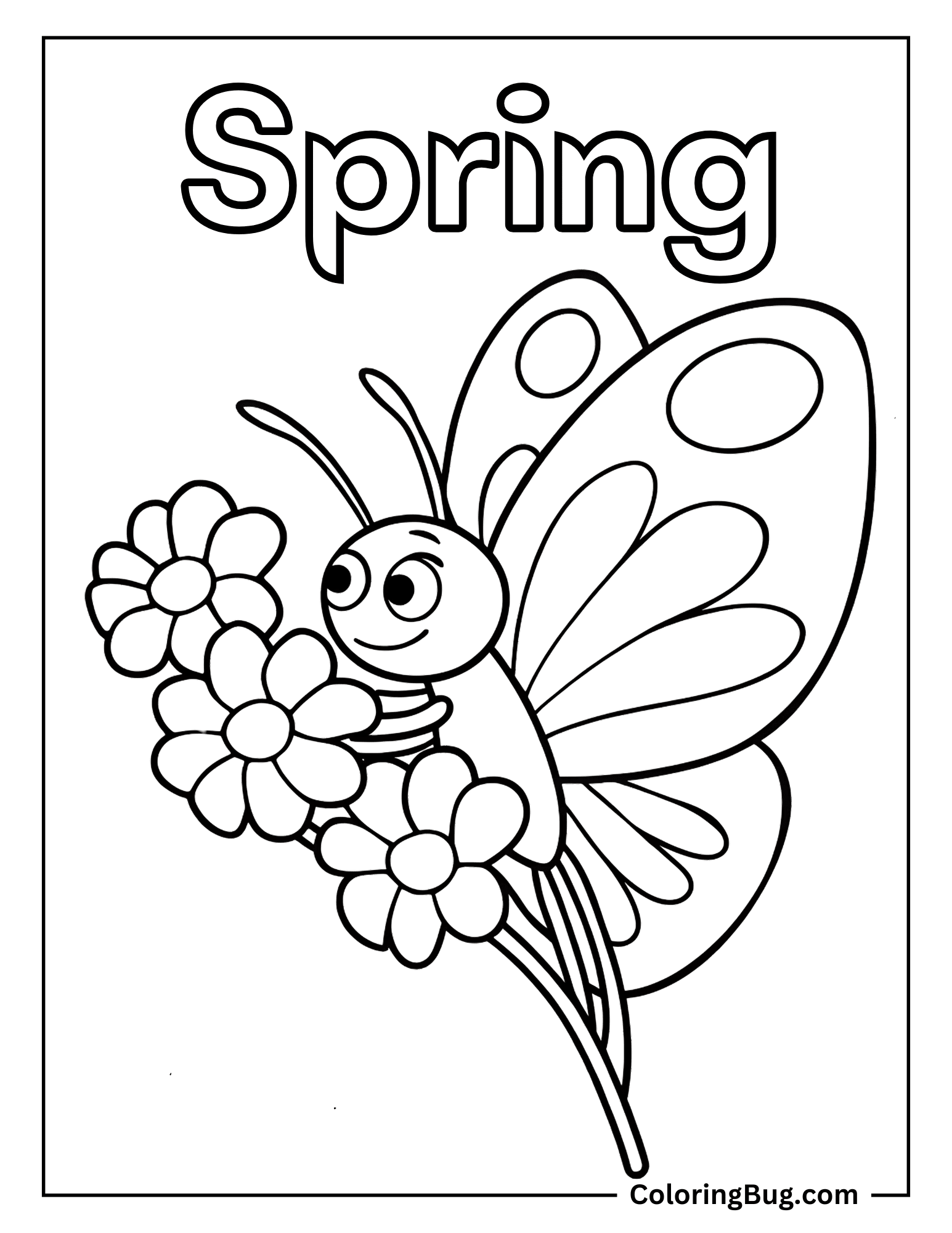 Butterfly Holding Flowers Coloring sheet