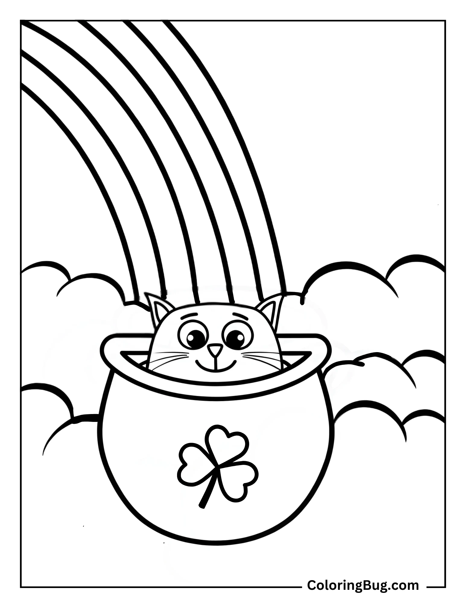 Cat Peeking Out Of a Pot Of Gold Coloring Sheet
