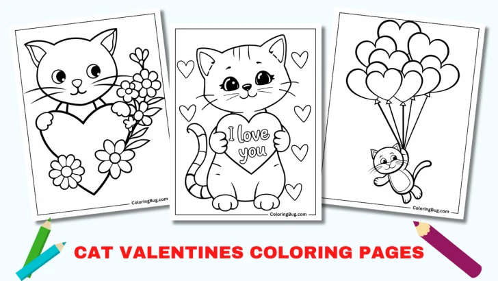 20 Cat Valentines Coloring Pages (Free Printable PDFs)