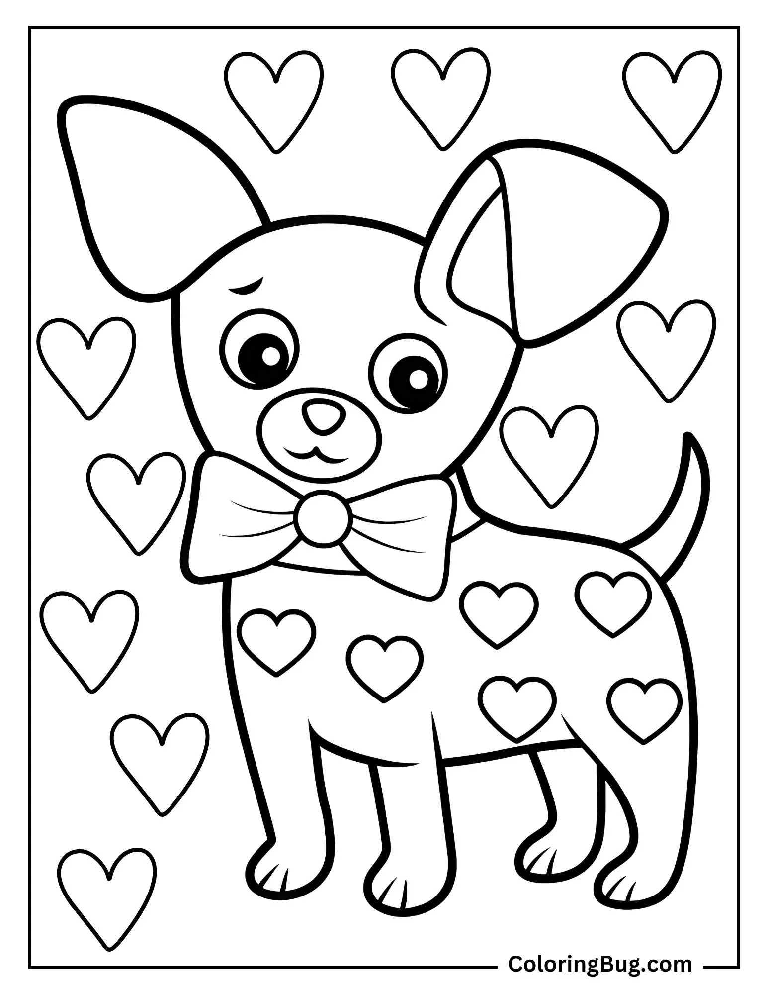 Chihuahua With Heart Coloring Sheet
