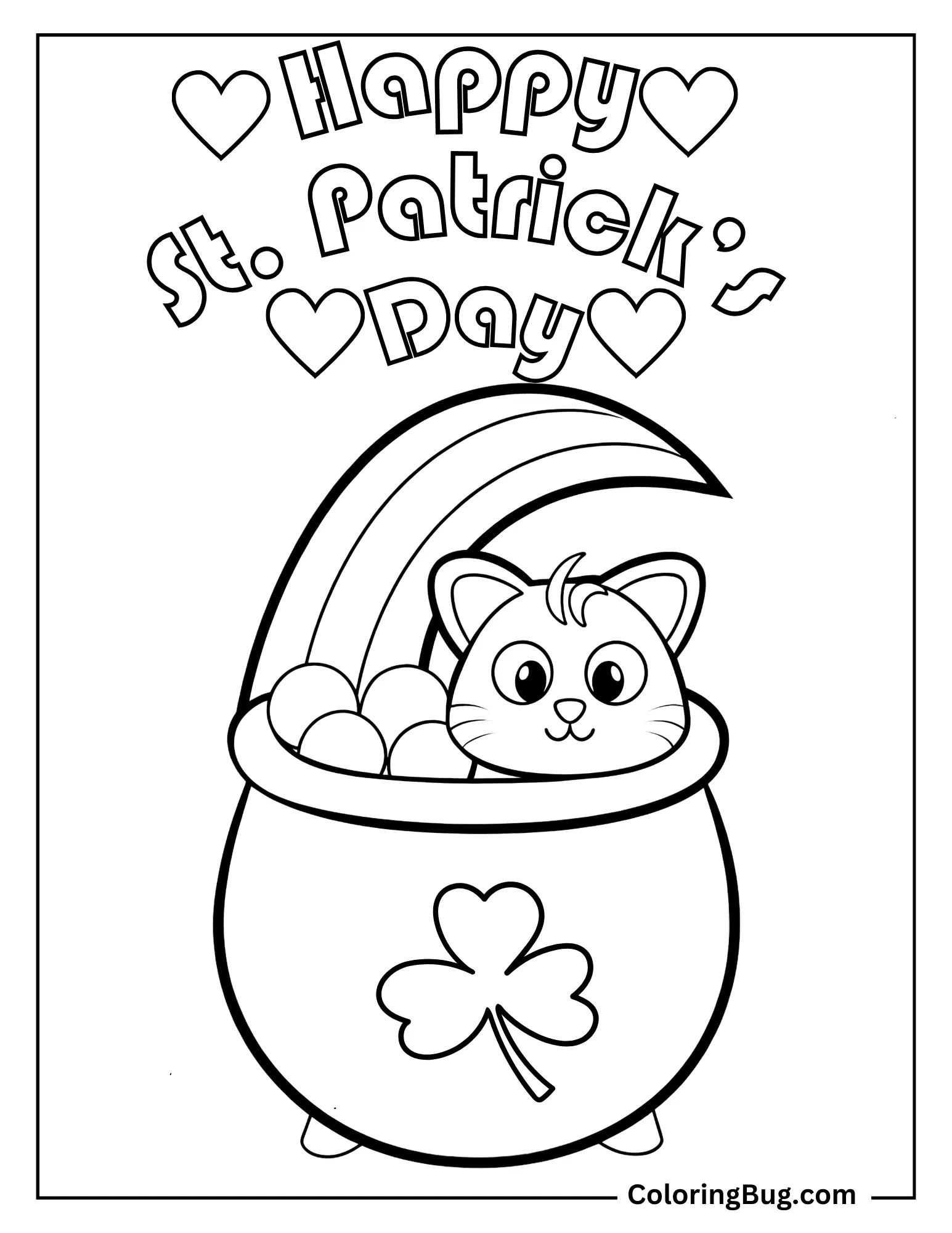 Cute Cat With Happy St. Patrick's Day Coloring Sheet