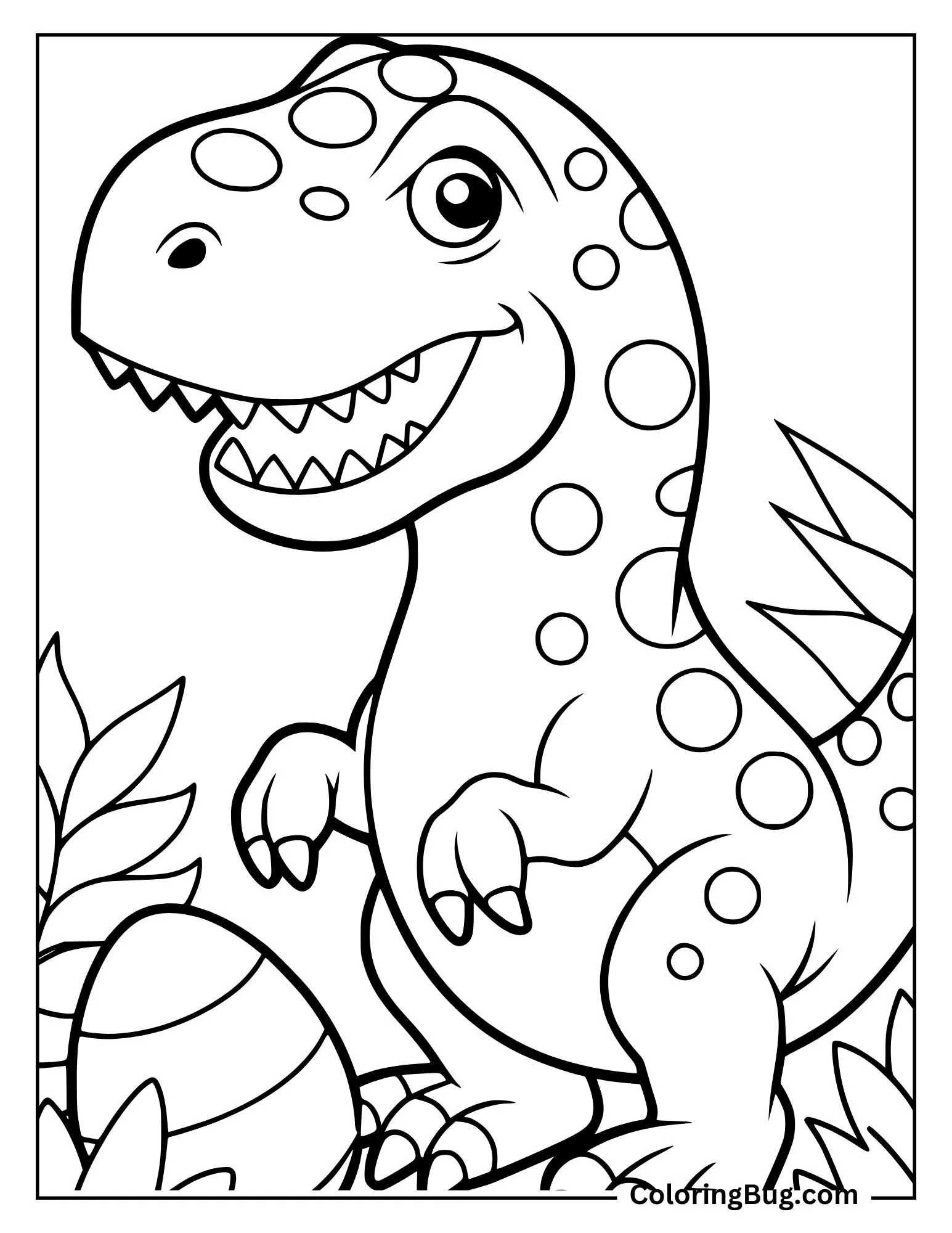 Cute T-Rex in a Jungle Coloring Sheet