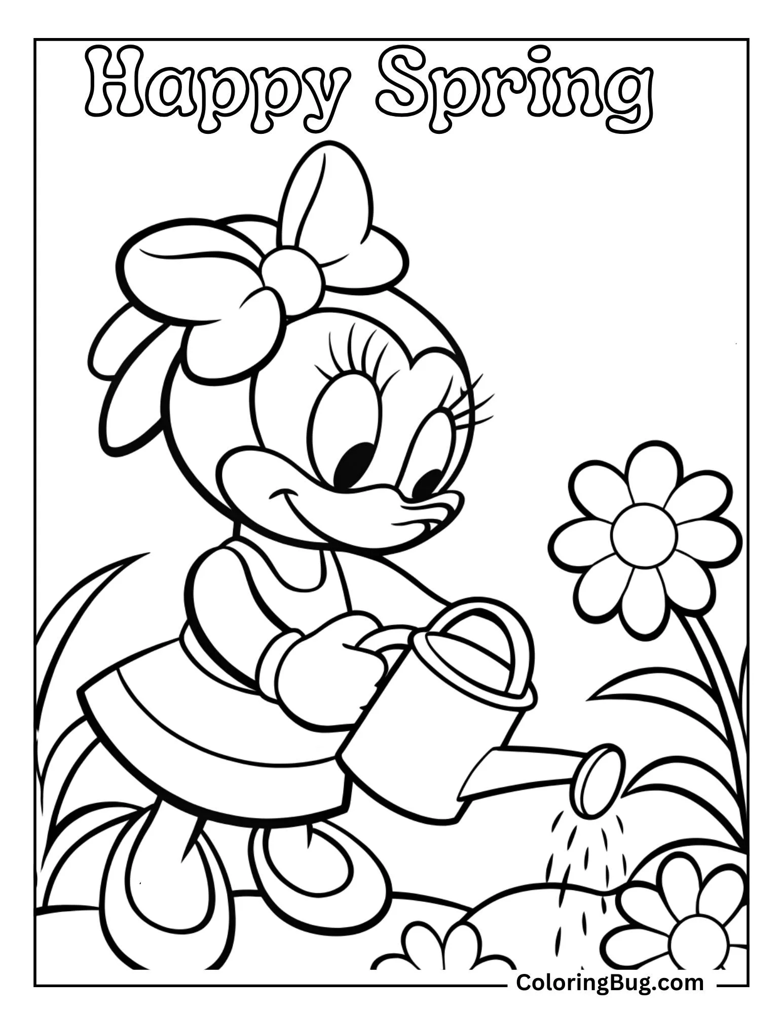 Daisy Duck Watering Flowers Coloring sheet