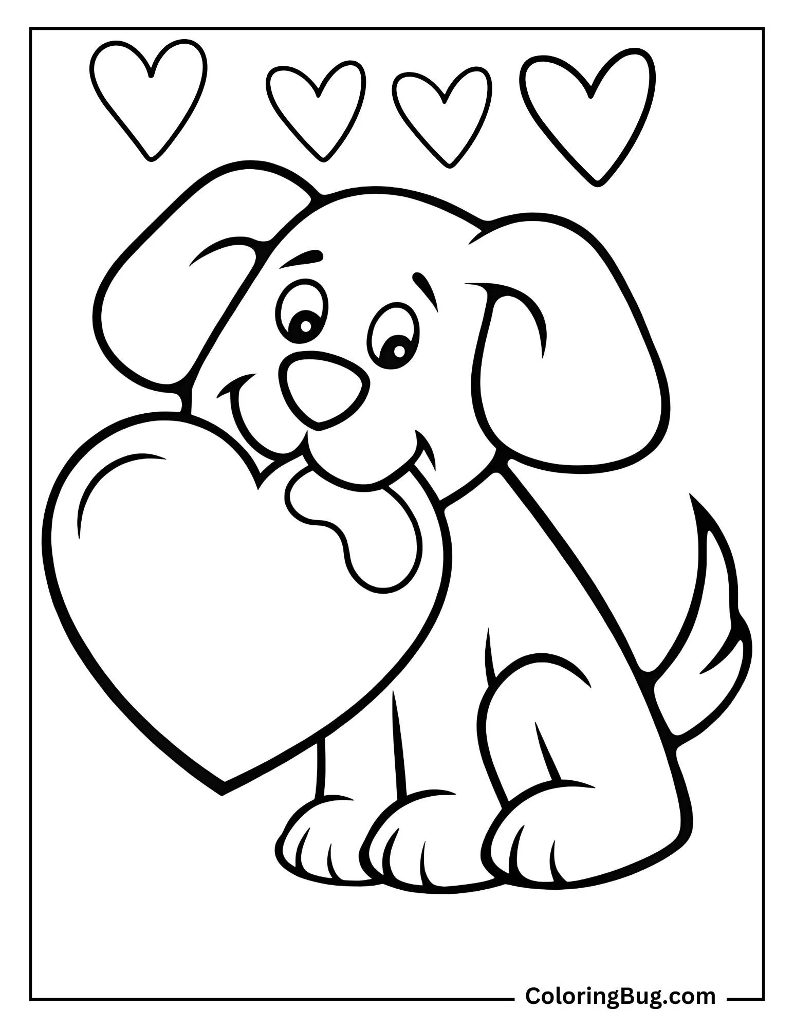 Dog Holding Heart in Its Mouth Coloring Sheet