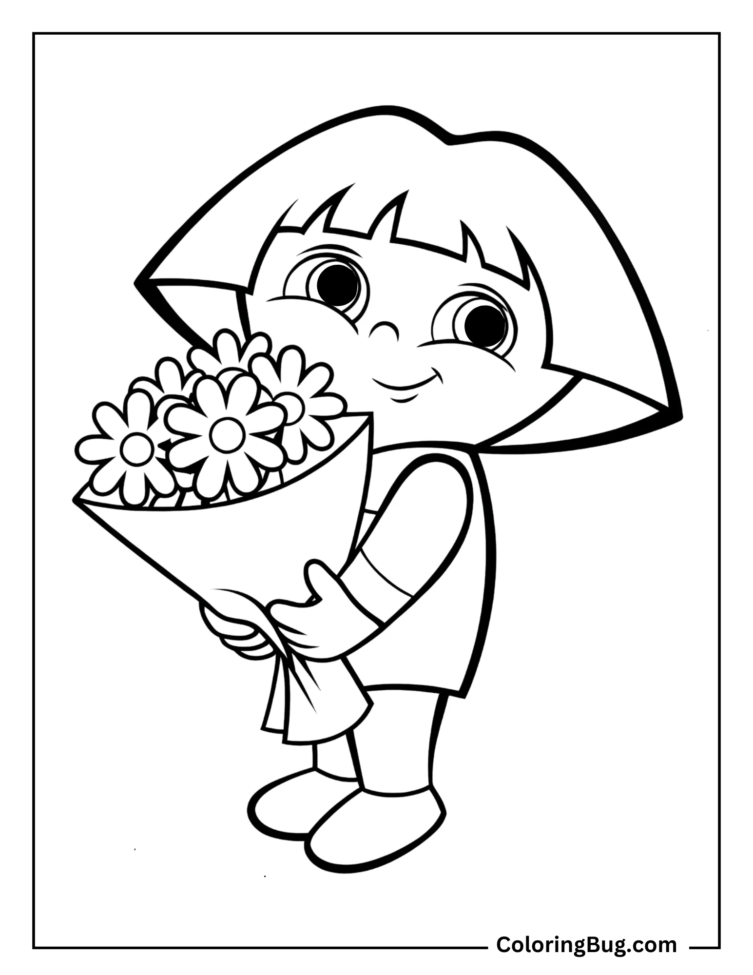 Dora Holding a Bouquet Of Daisy Coloring Sheet