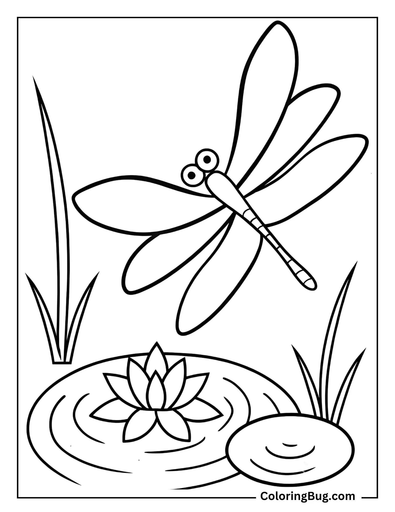 Dragonfly Buzzing Over a Sparkling Pond Coloring Sheet