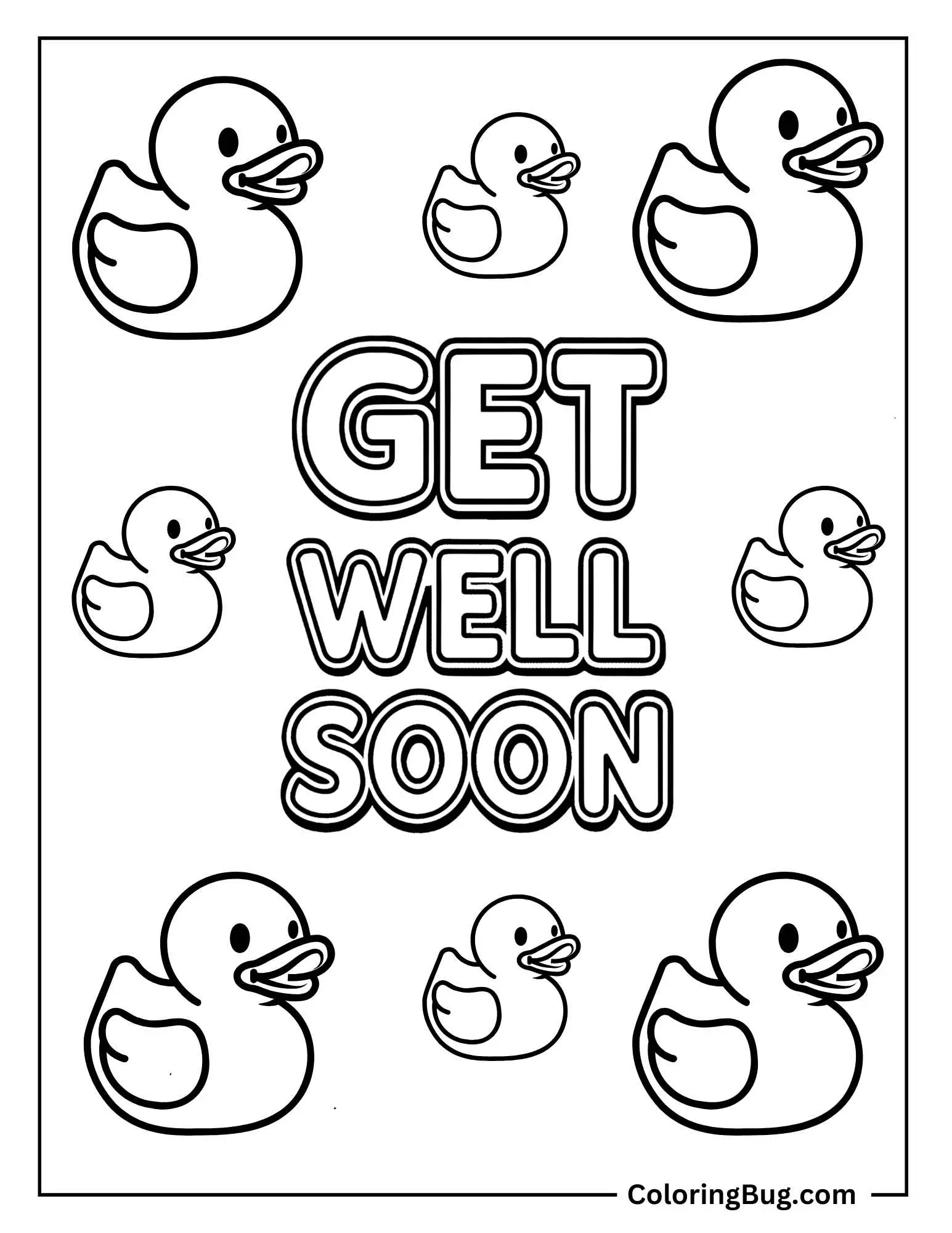 Ducks With Get Well Soon Text Coloring Sheet