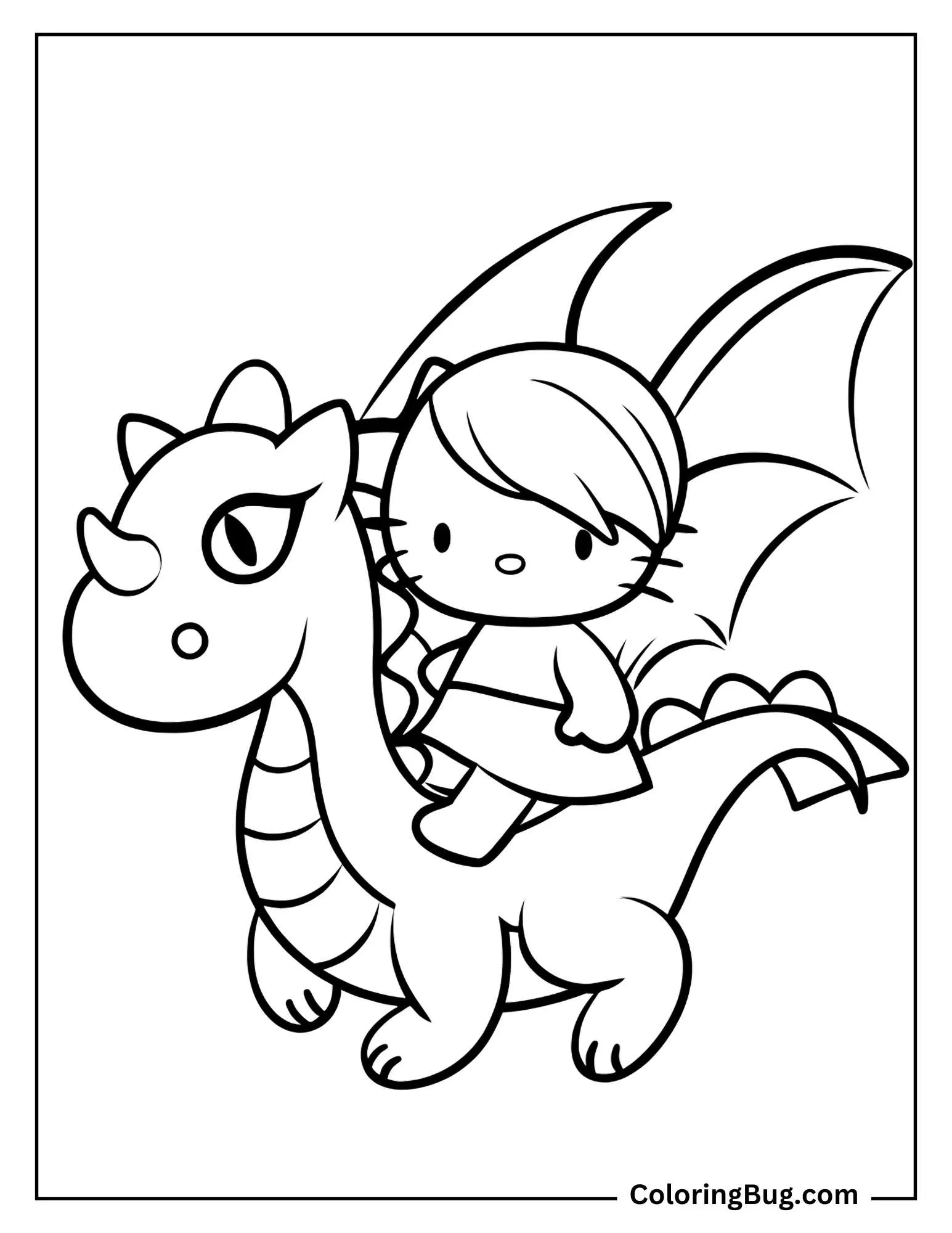 Emo Hello Kitty Riding on Dragon Coloring sheet