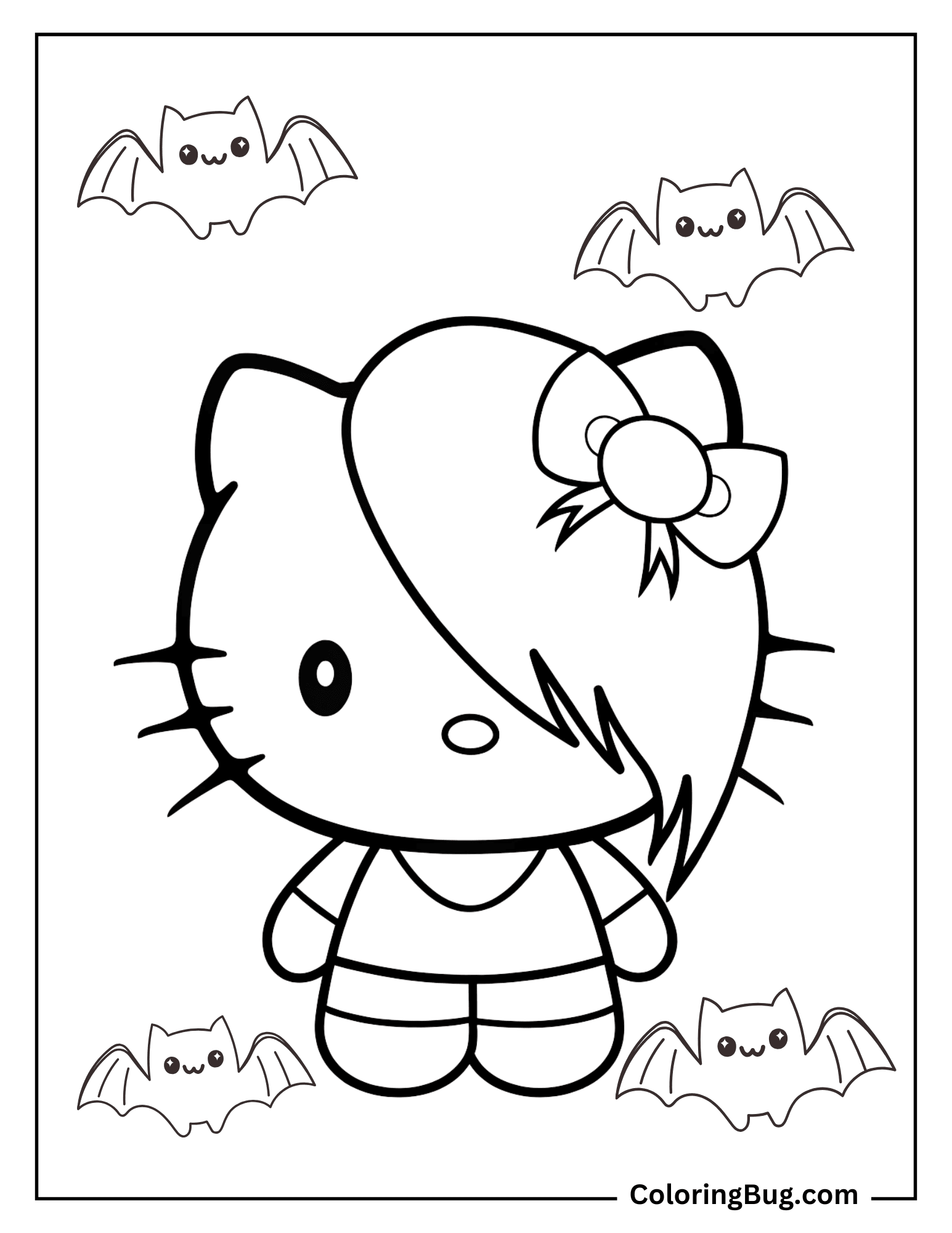 Emo Hello Kitty With Bats Coloring sheet