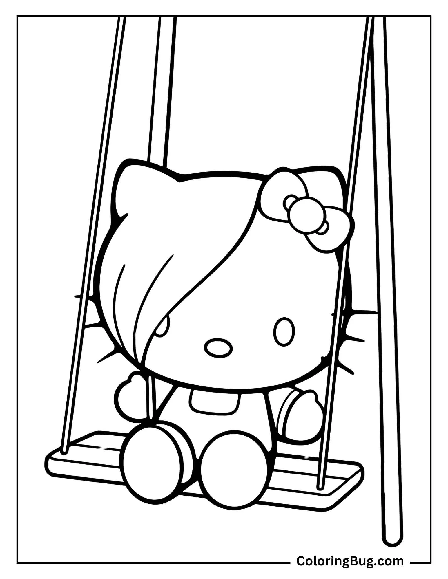 Emo Hello Kitty on Swing Coloring sheet