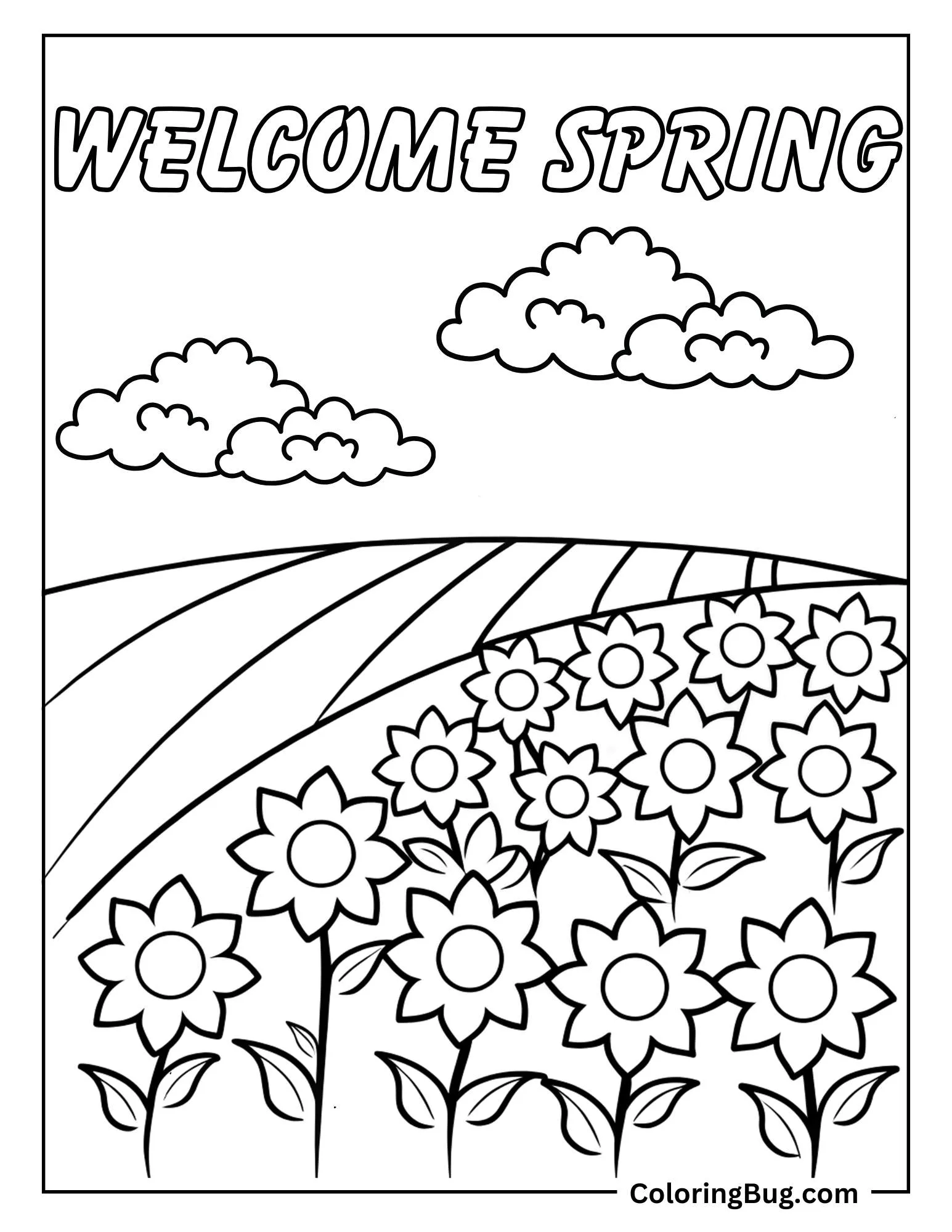 Field Of Blooming Flowers Coloring Sheet