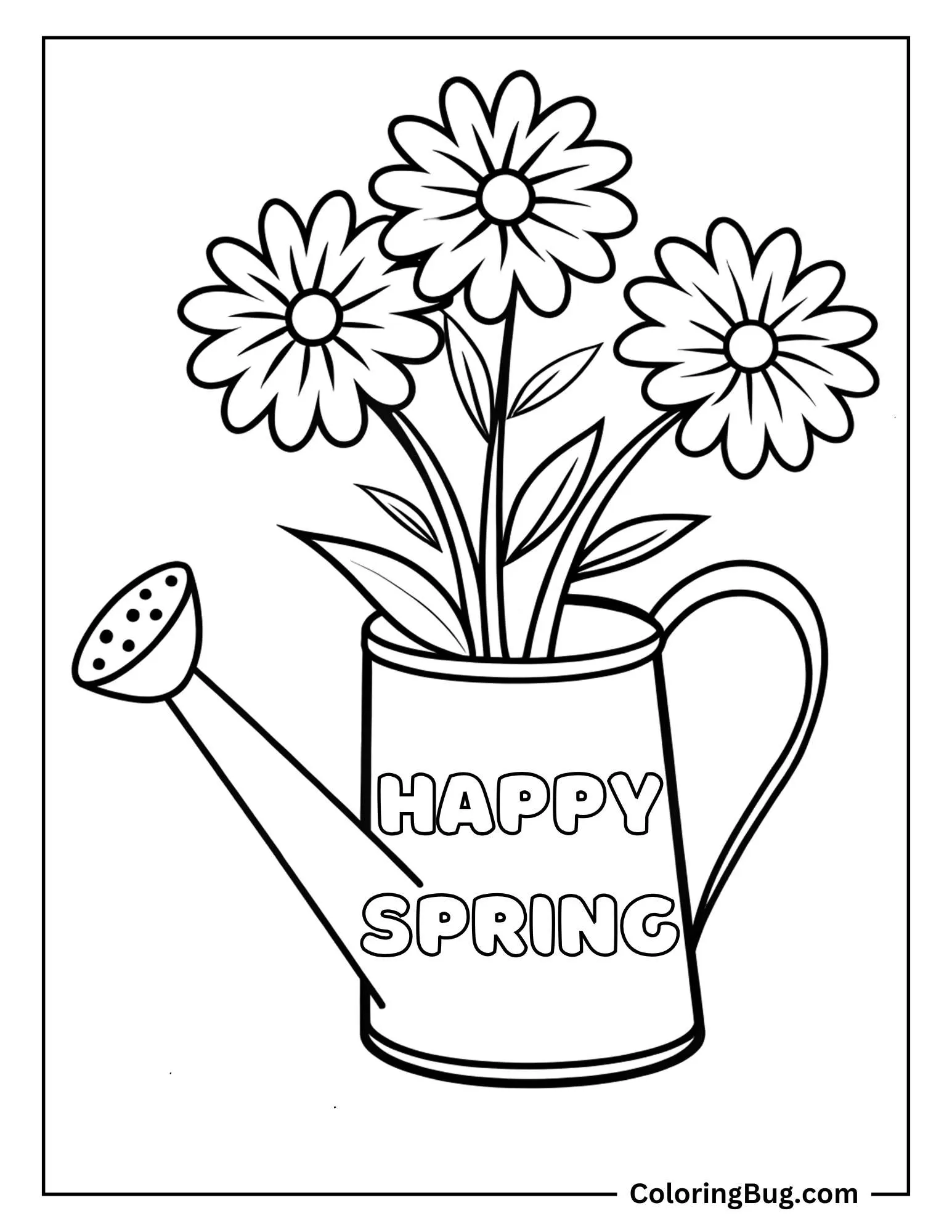 Flowers Growing in Watering Can Coloring Sheet