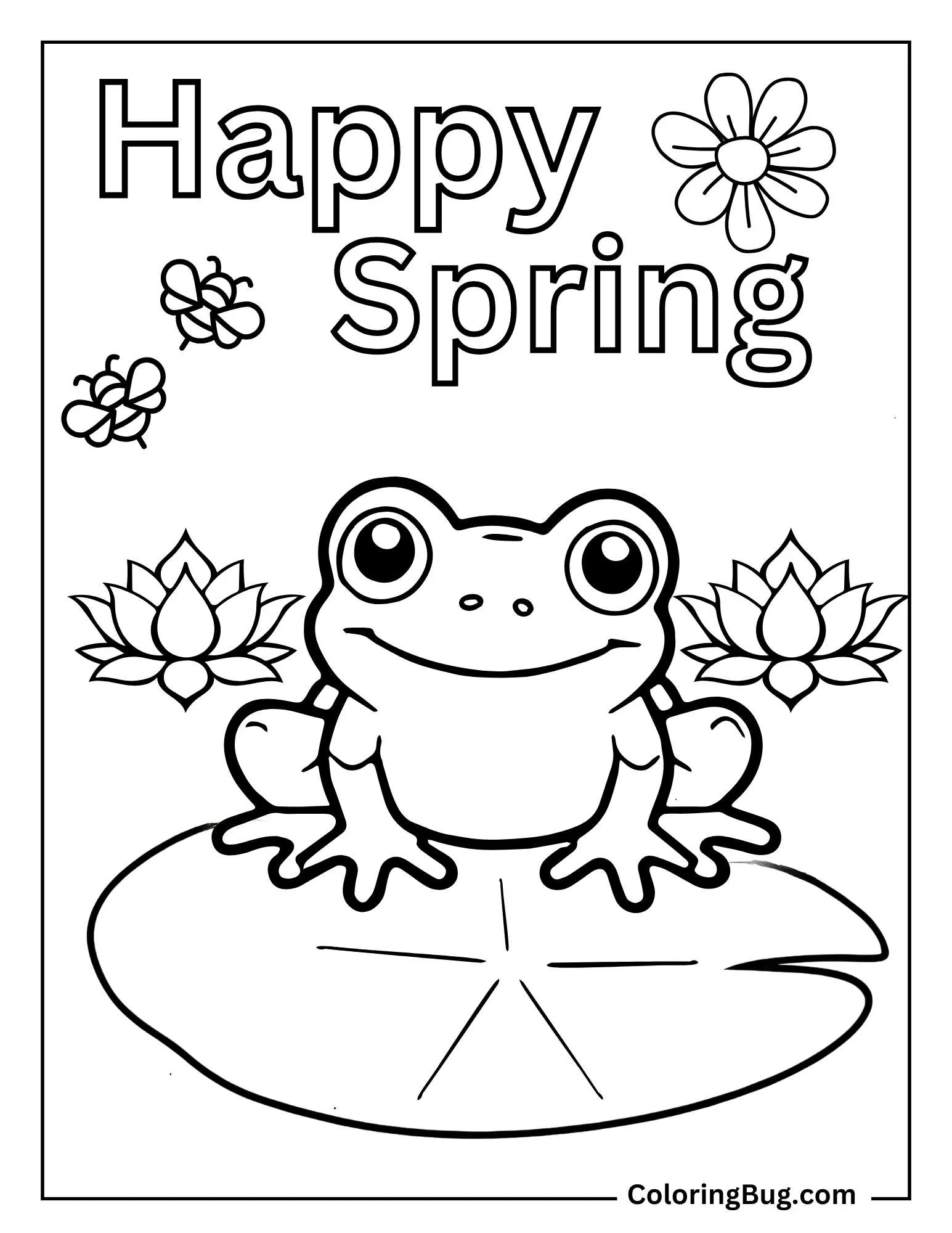 Frog On a Lily Pad With Text Coloring Sheet