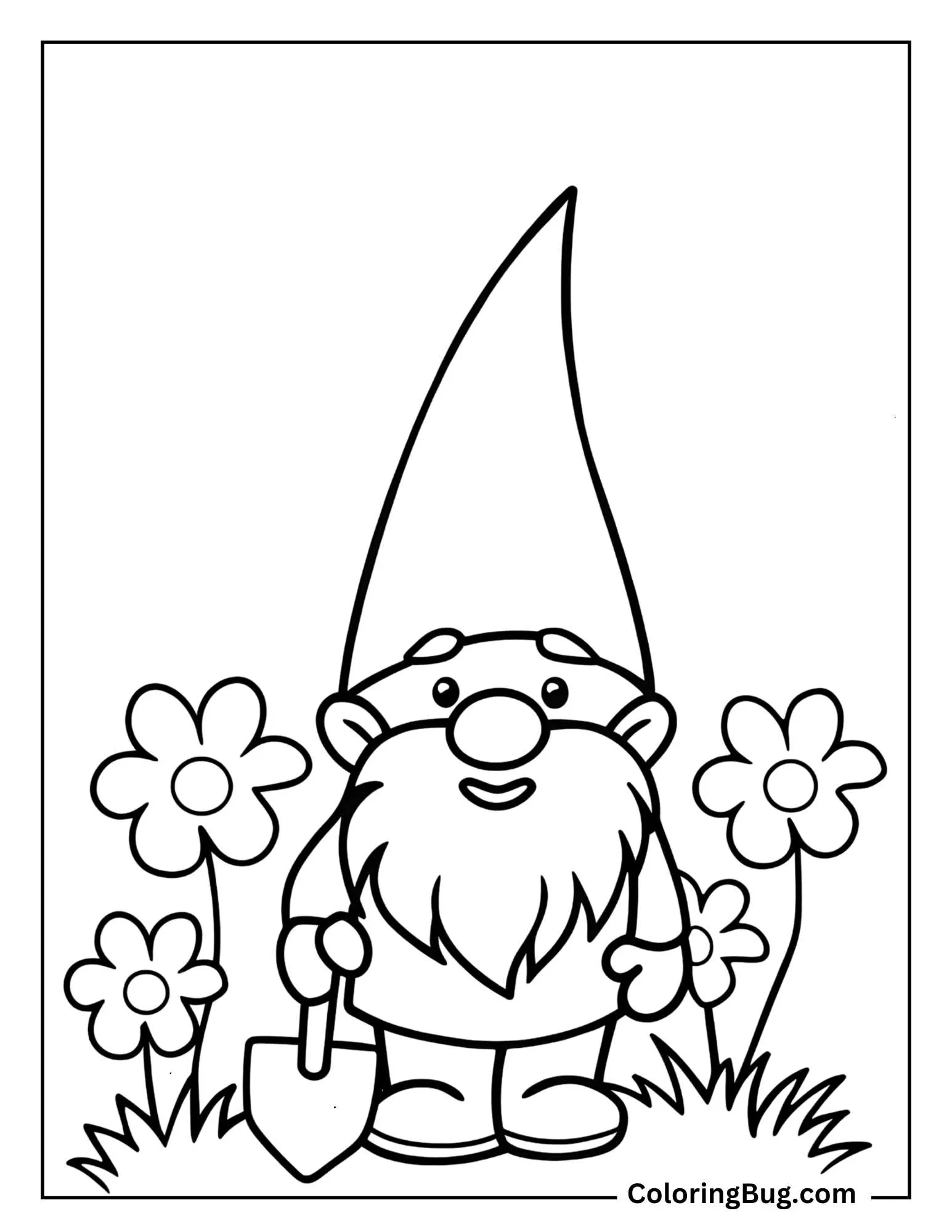 Garden Gnome Surrounded By Flowers Coloring Sheet