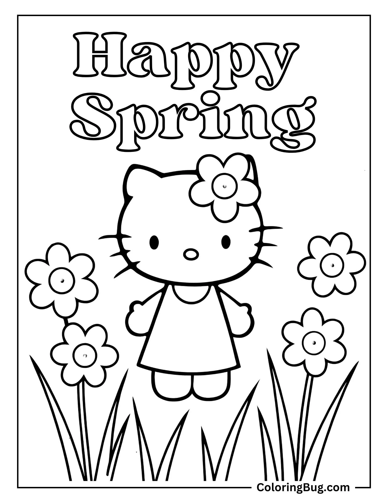 Happy Spring With Hello Kitty Coloring Sheet