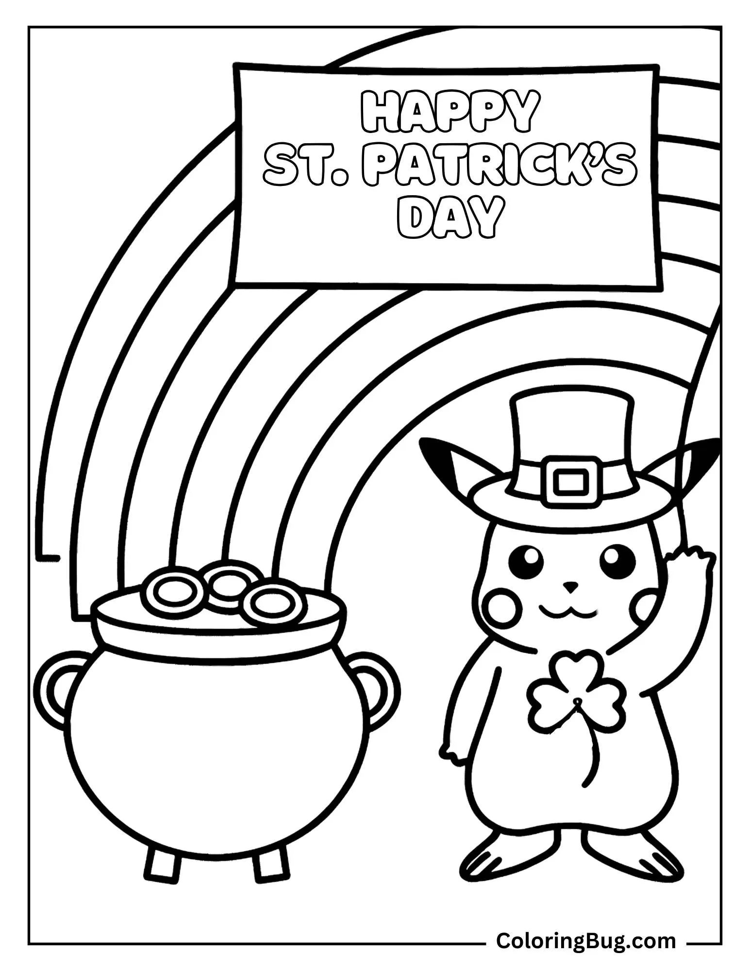 Happy St. Patrick's Day With Pikachu Coloring Sheet