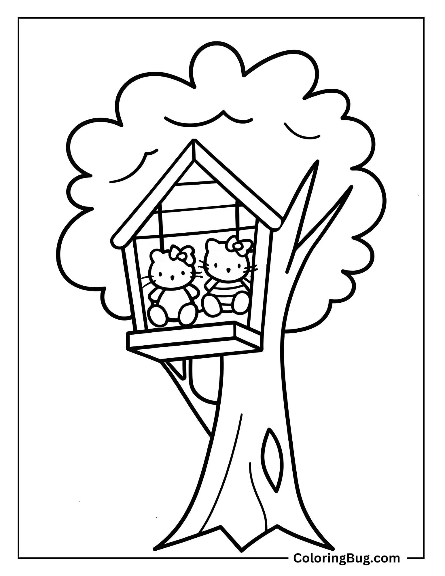 Hello Kitty And Her Friends In a Tree House Coloring Sheet