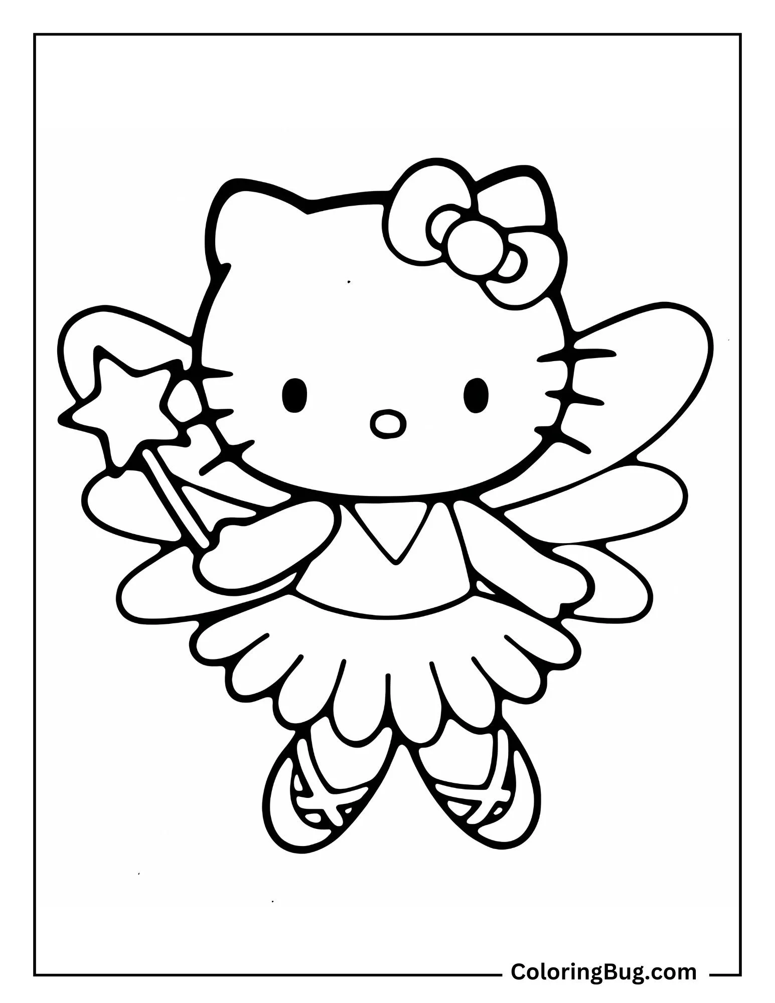 Hello Kitty As Fairy With Wand Coloring Sheet