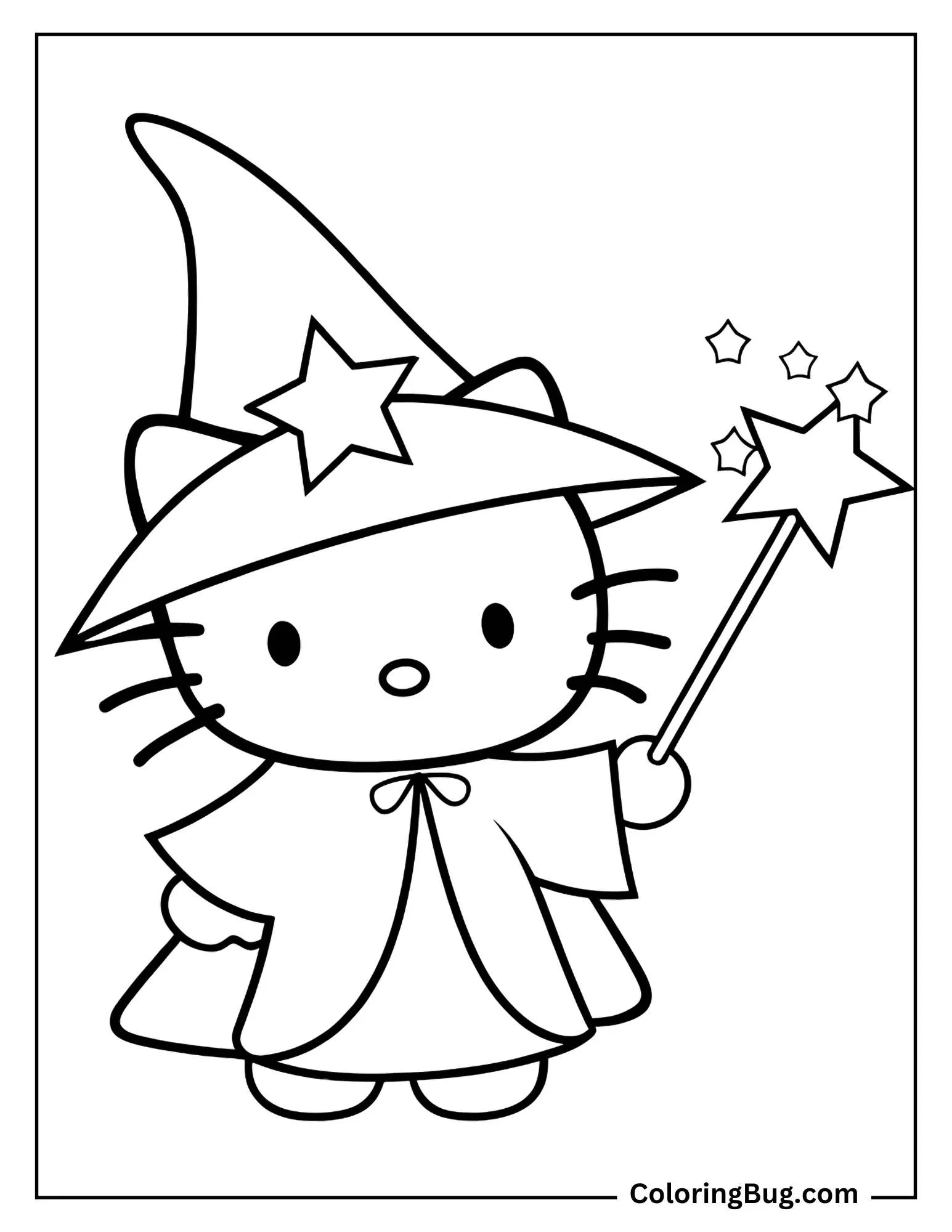 Hello Kitty As Wizard Casting Magical Spells Coloring Sheet