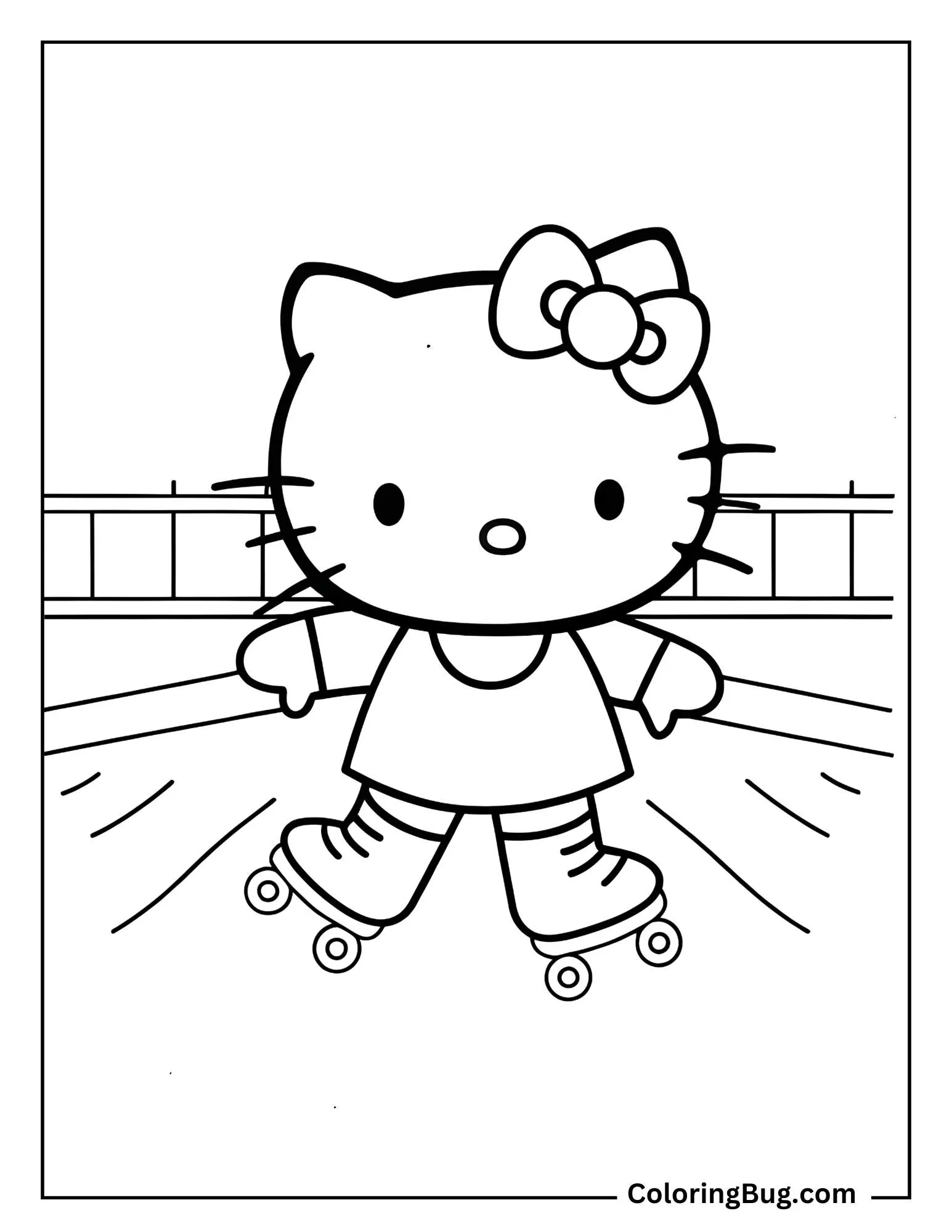 Hello Kitty At Skating Rink With Skates Coloring Sheet