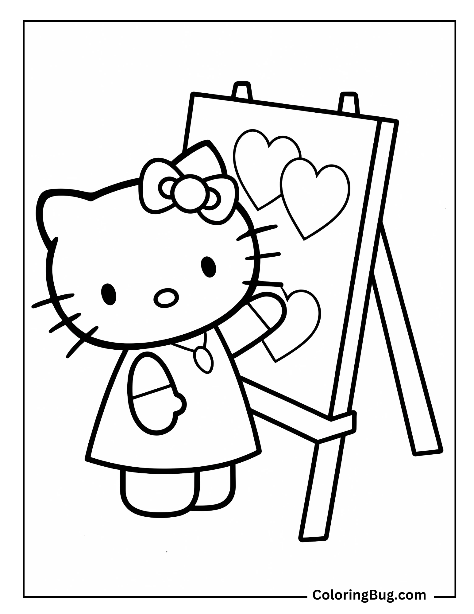 Hello Kitty Drawing Hearts With Sidewalk Chalk Coloring Sheet