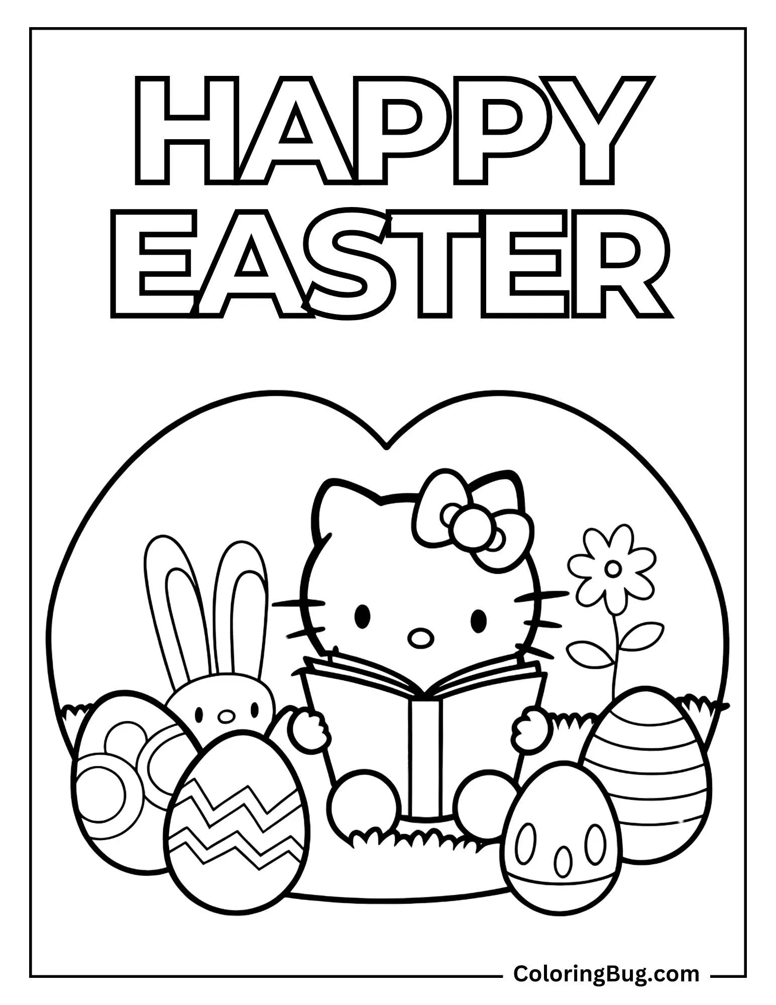 Hello Kitty Easter Story Time Coloring Page