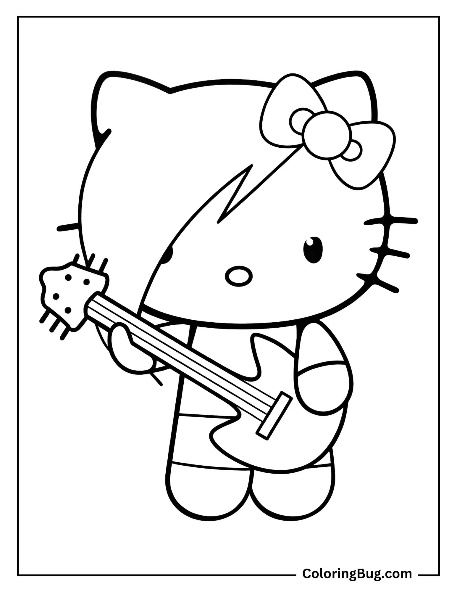 Hello Kitty Emo Guitar Coloring Page