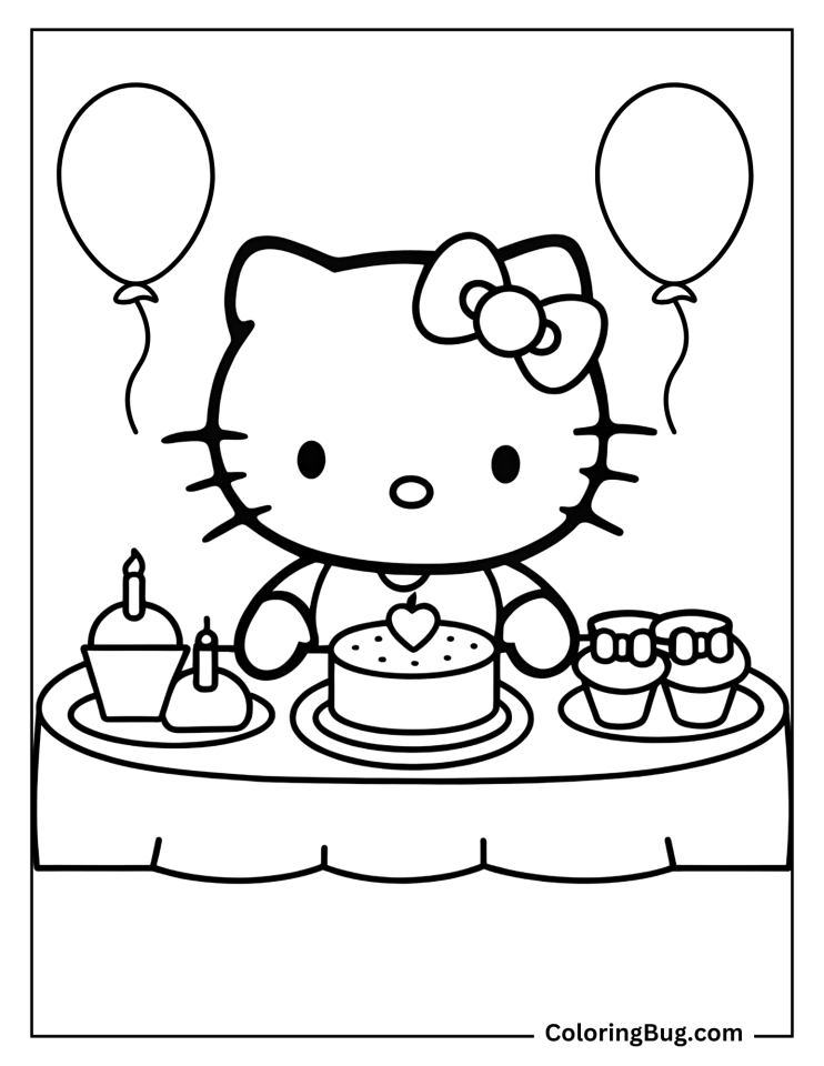 20 Hello Kitty Birthday Coloring Pages (Free Printable PDFs)