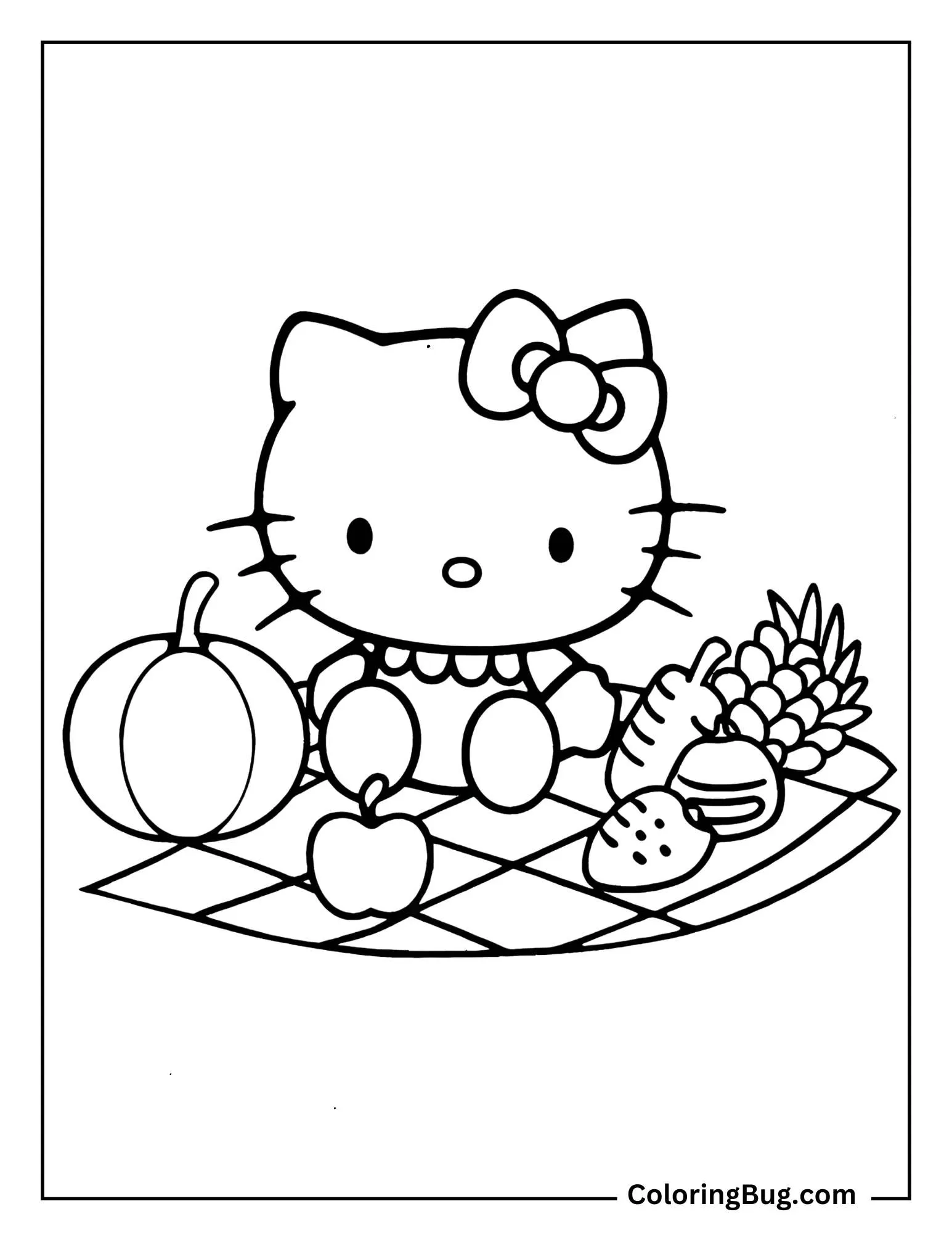 Hello Kitty Having a Harvest Feast With Autumn Food Coloring Sheet