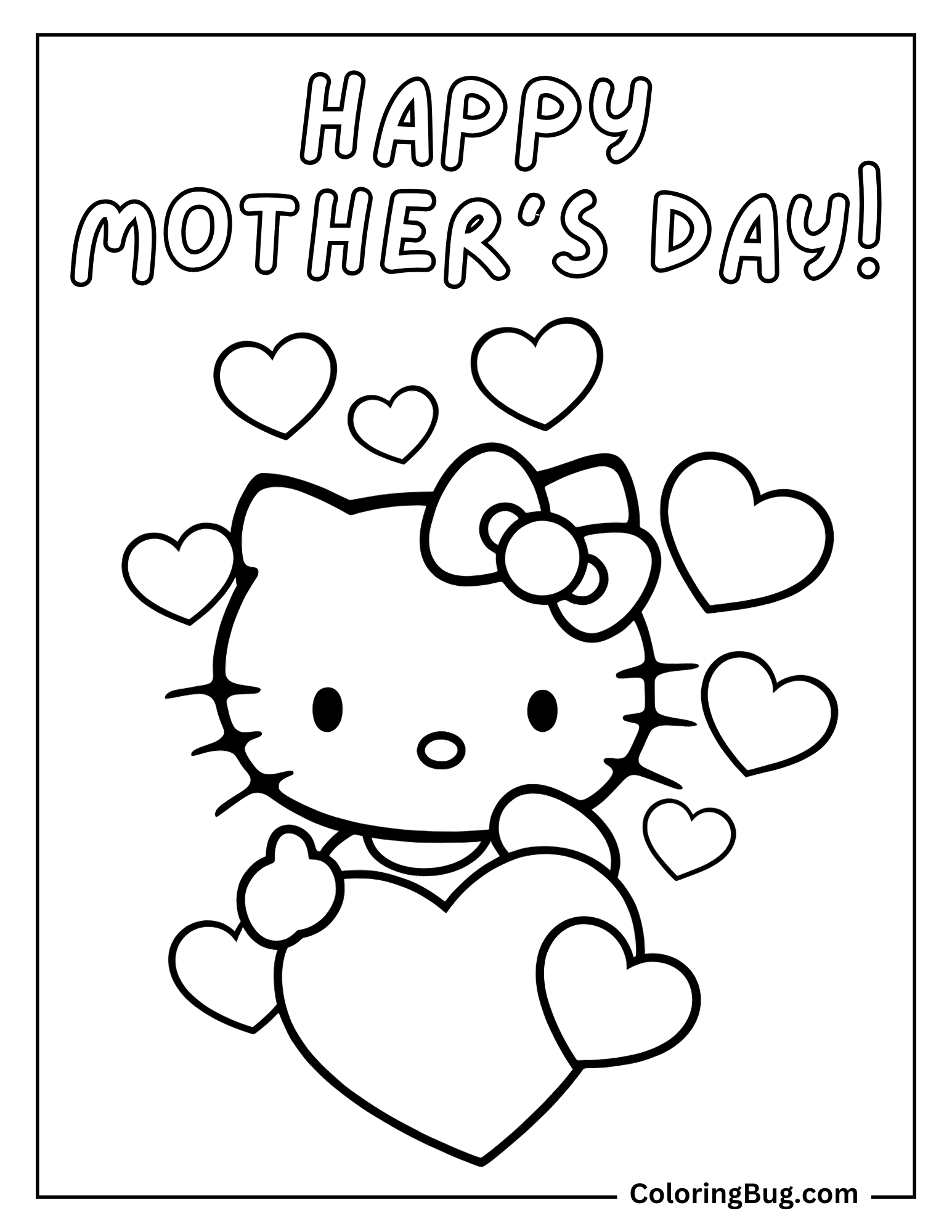 Hello Kitty Heart Happy Mother's Day Coloring Page