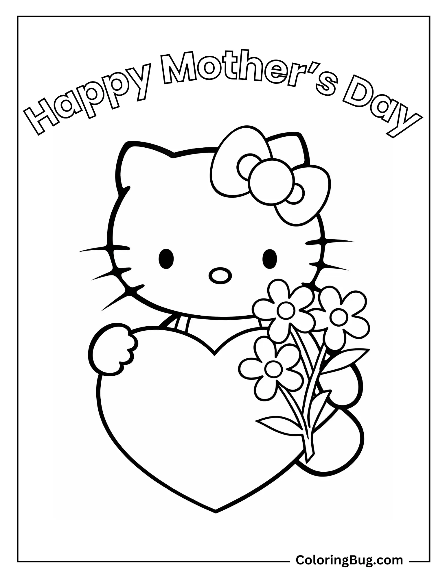 Hello Kitty Heart Mother's Day Coloring Page